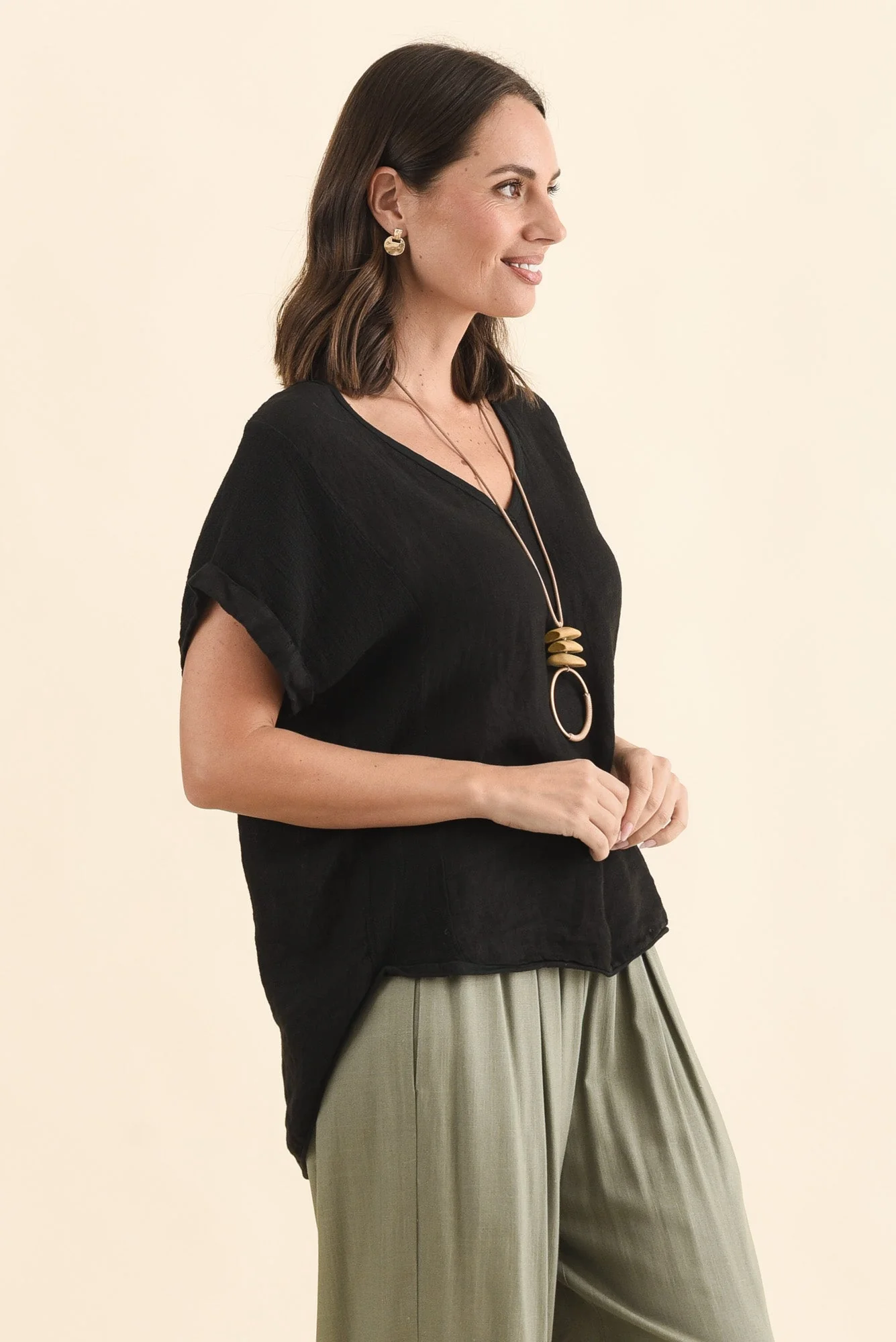 Dorian Black Linen Cotton Top - Image 3