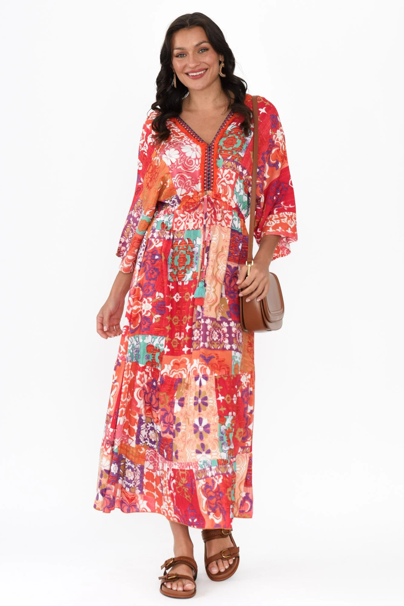 Dorothy Red Mosaic V Neck Dress