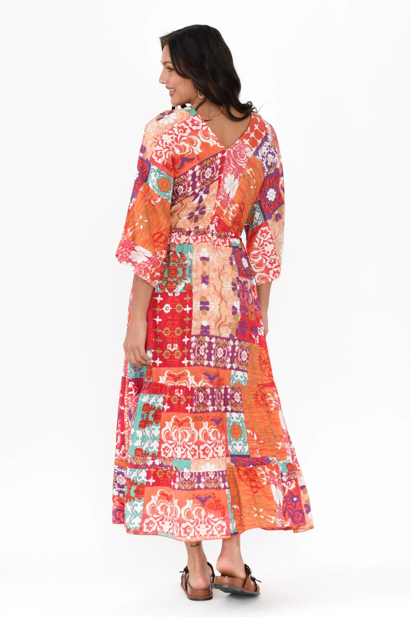Dorothy Red Mosaic V Neck Dress - Image 4