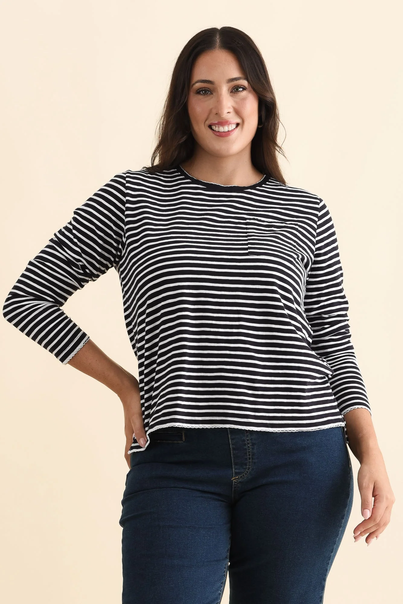 Drea Navy Stripe Cotton Long Sleeve Tee - Image 7