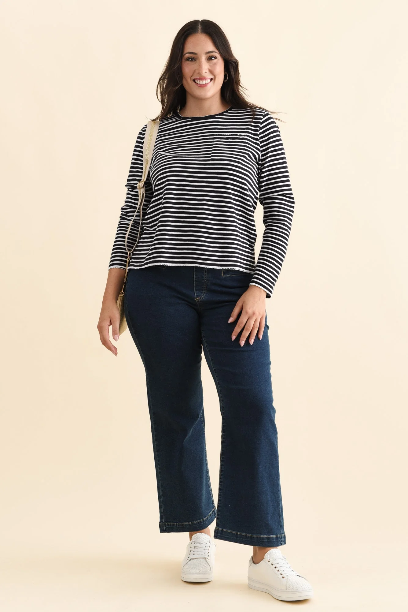 Drea Navy Stripe Cotton Long Sleeve Tee - Image 8