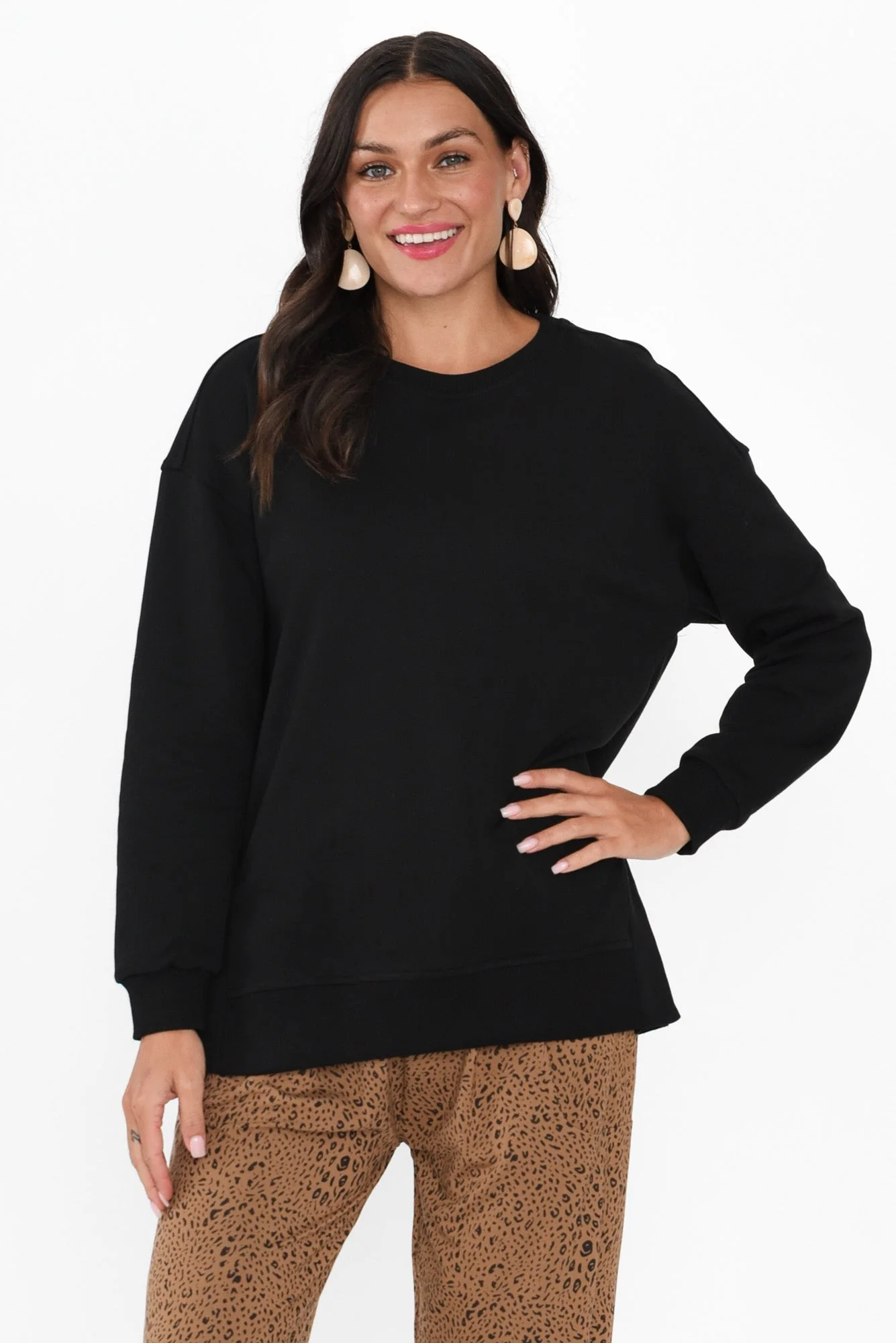 Easy Black Cotton Crew Sweatshirt
