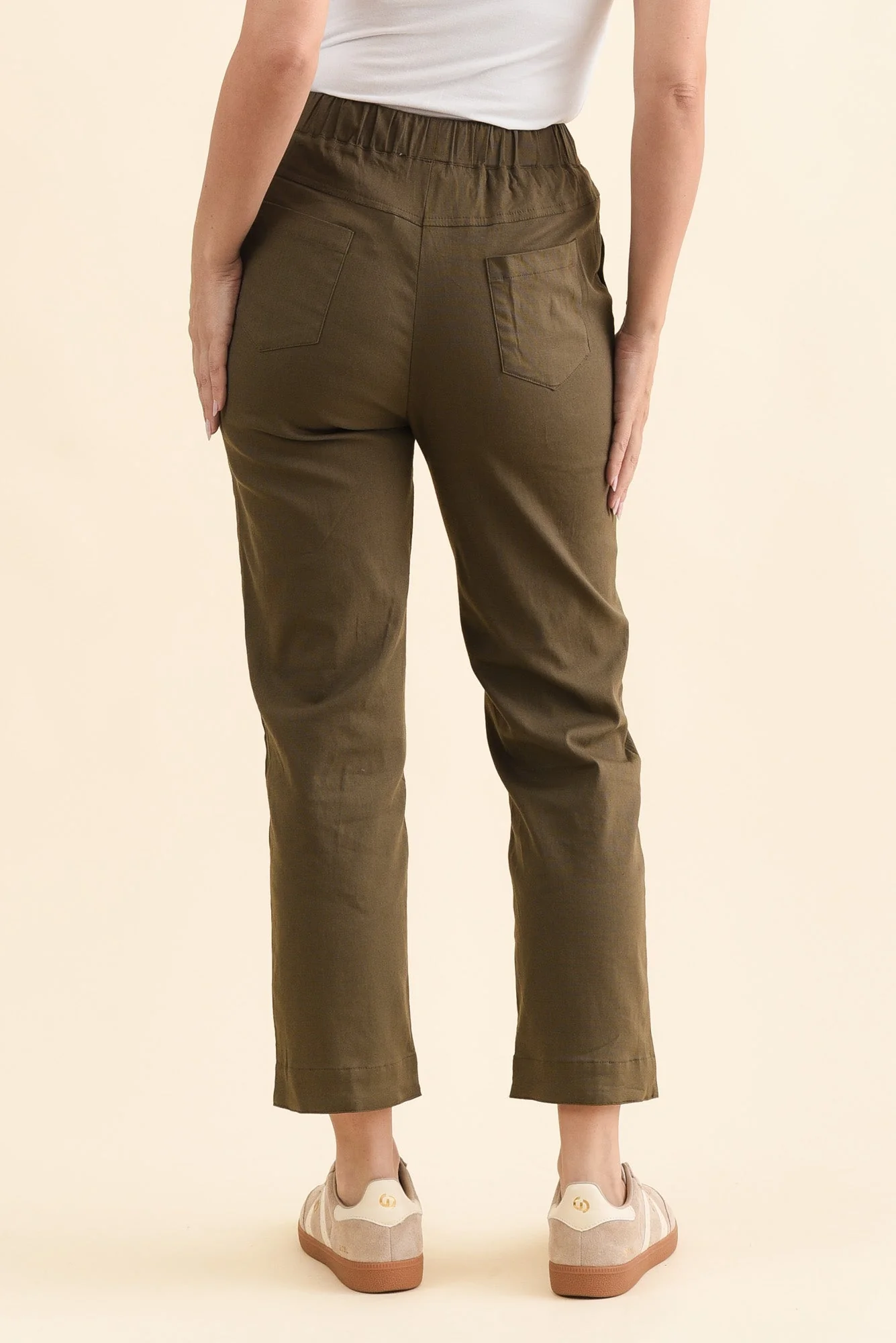 Edia Khaki Linen Blend Pants - Image 5