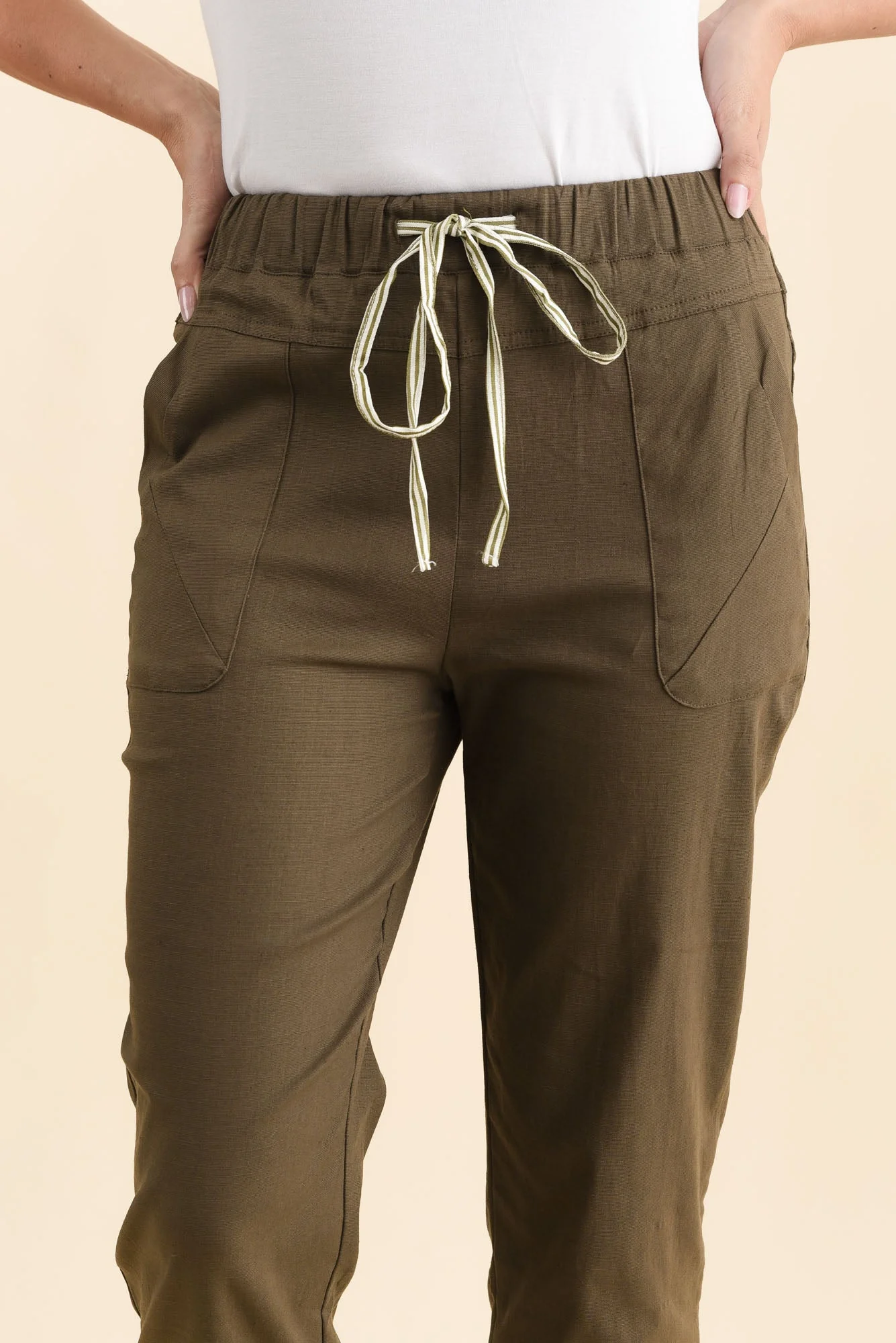 Edia Khaki Linen Blend Pants - Image 6