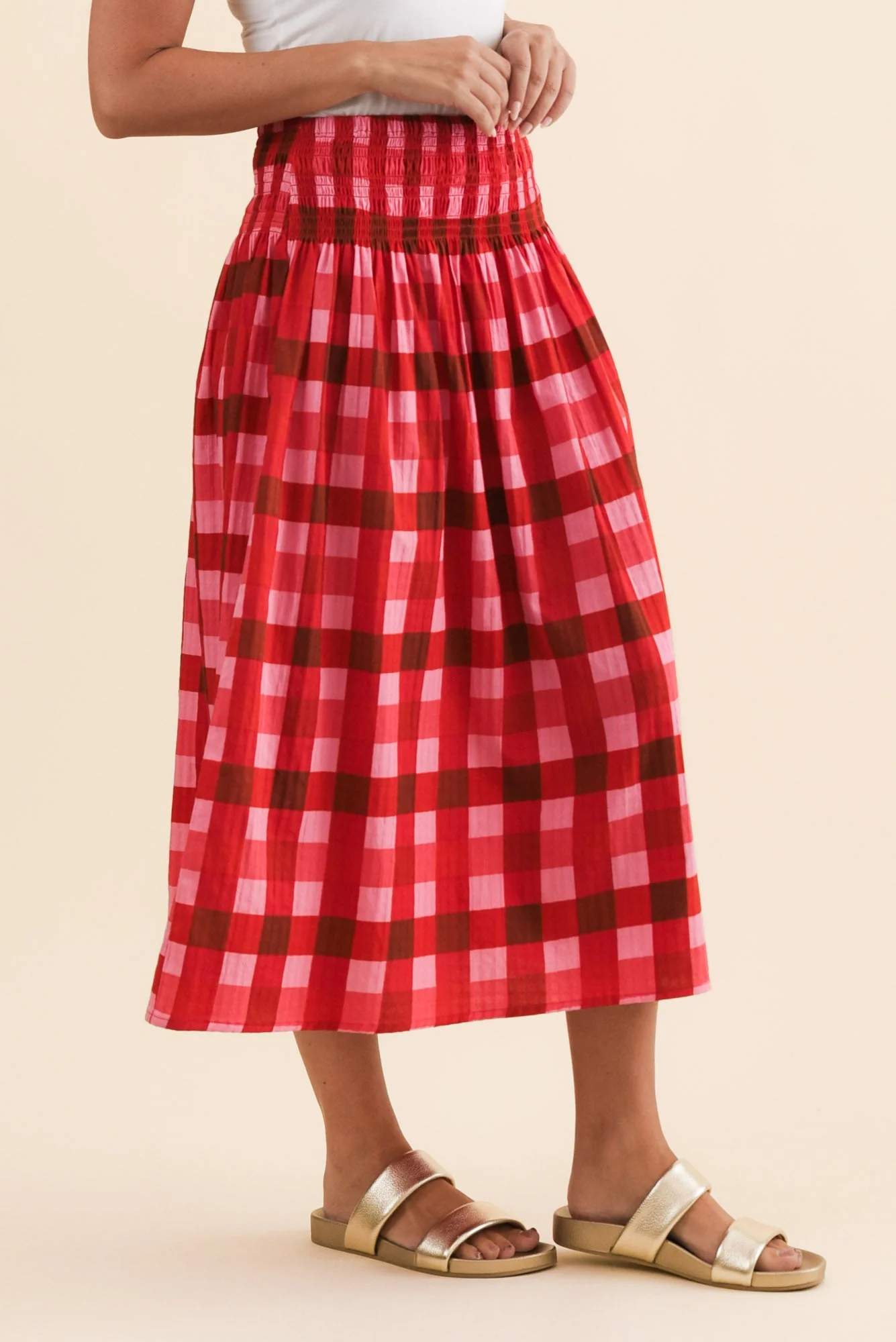 Edin Red Check Cotton Maxi Skirt - Image 4