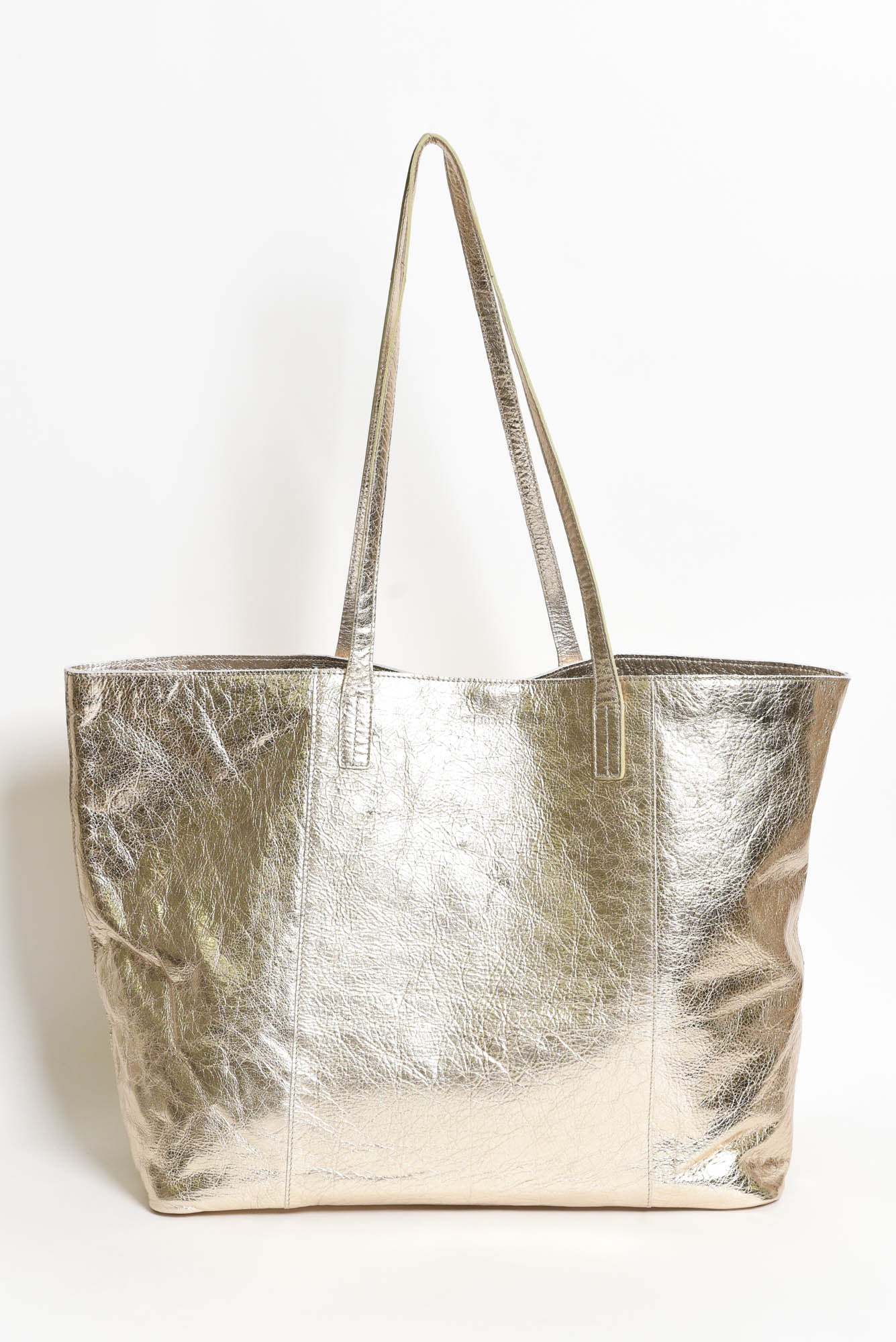 Elara Champagne Metallic Tote Bag