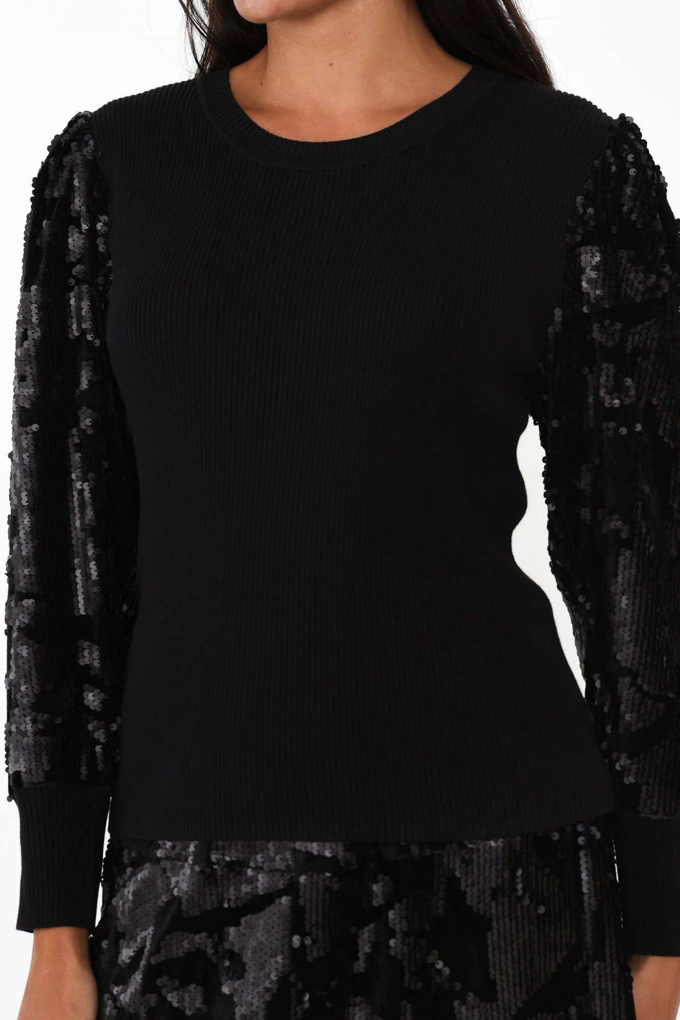 Elena Black Sequin Knit Top - Image 5