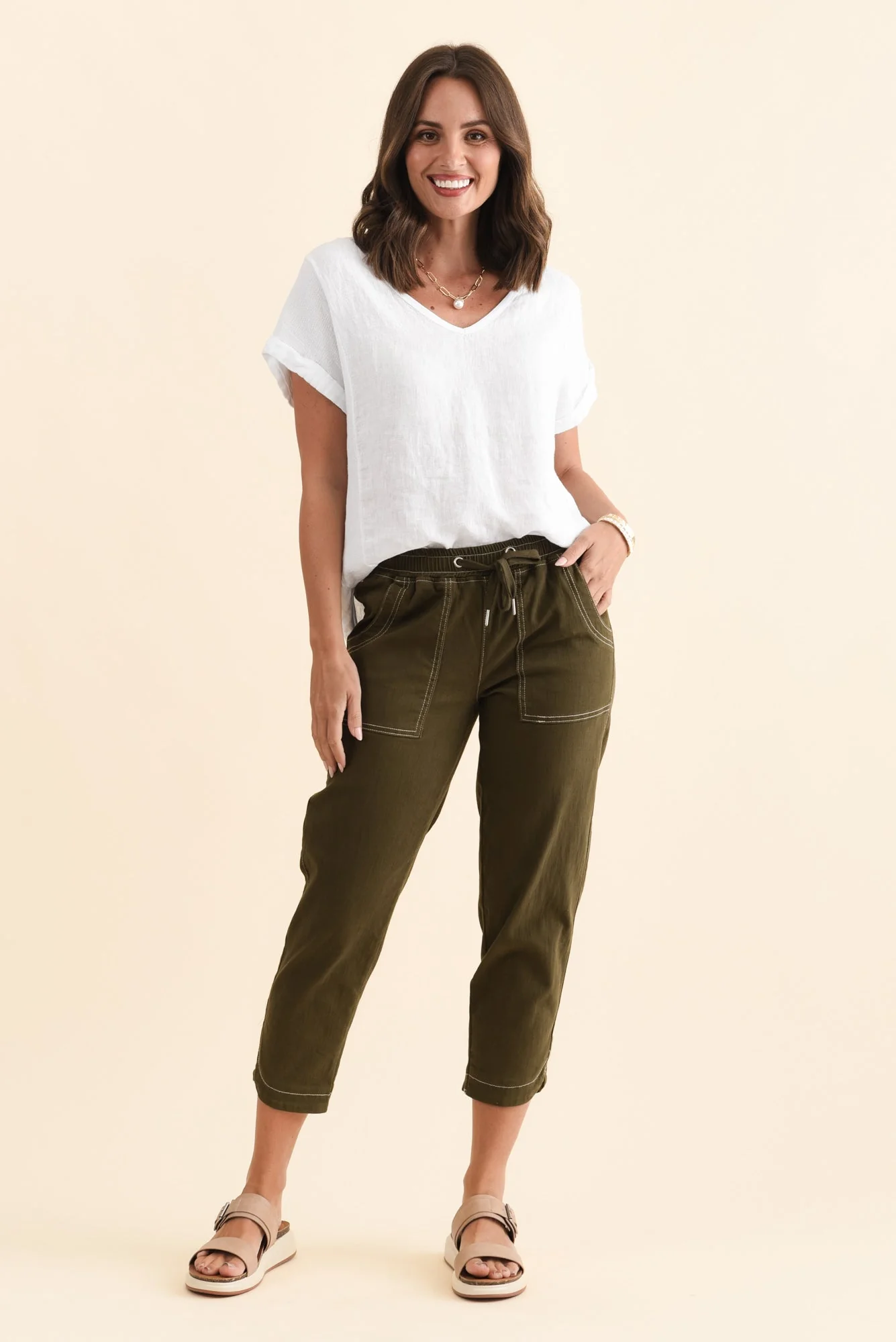 Eliana Khaki Cotton Stretch Jeans - Image 3