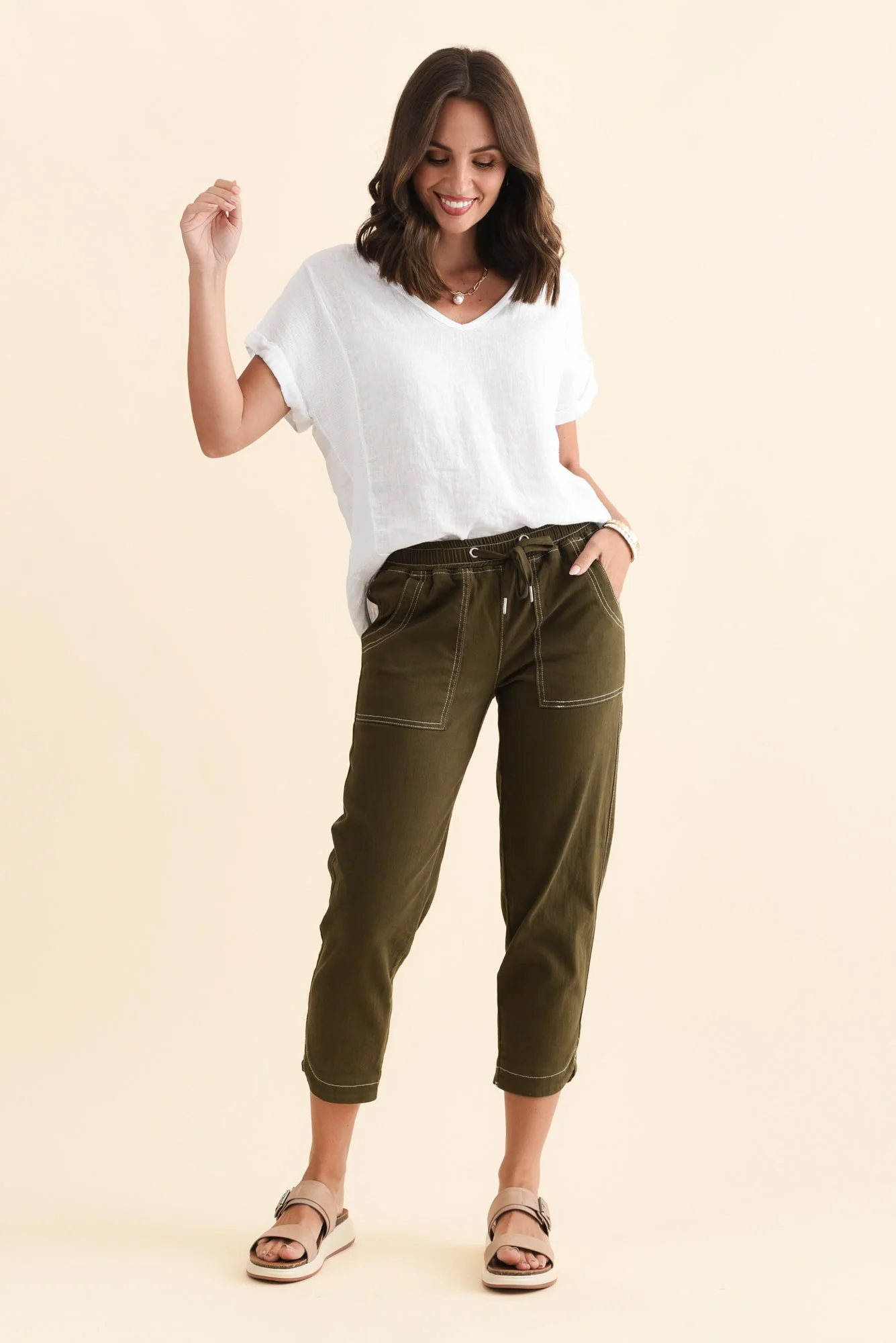Eliana Khaki Cotton Stretch Jeans - Image 7