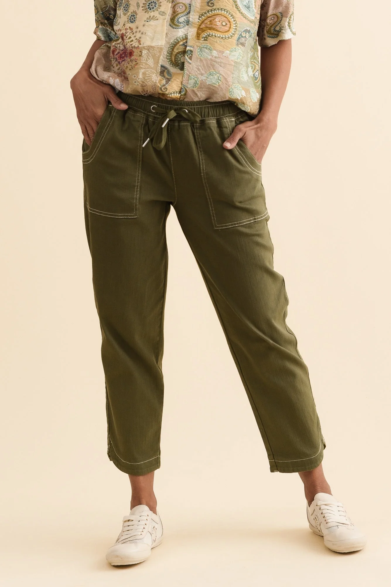 Eliana Olive Cotton Stretch Jeans
