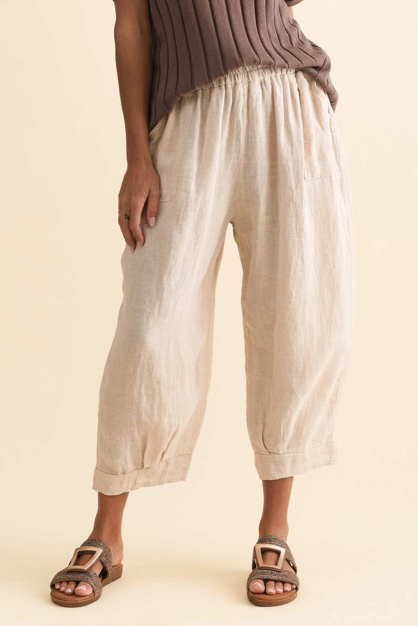 Elide Natural Linen Cropped Pants - Image 2