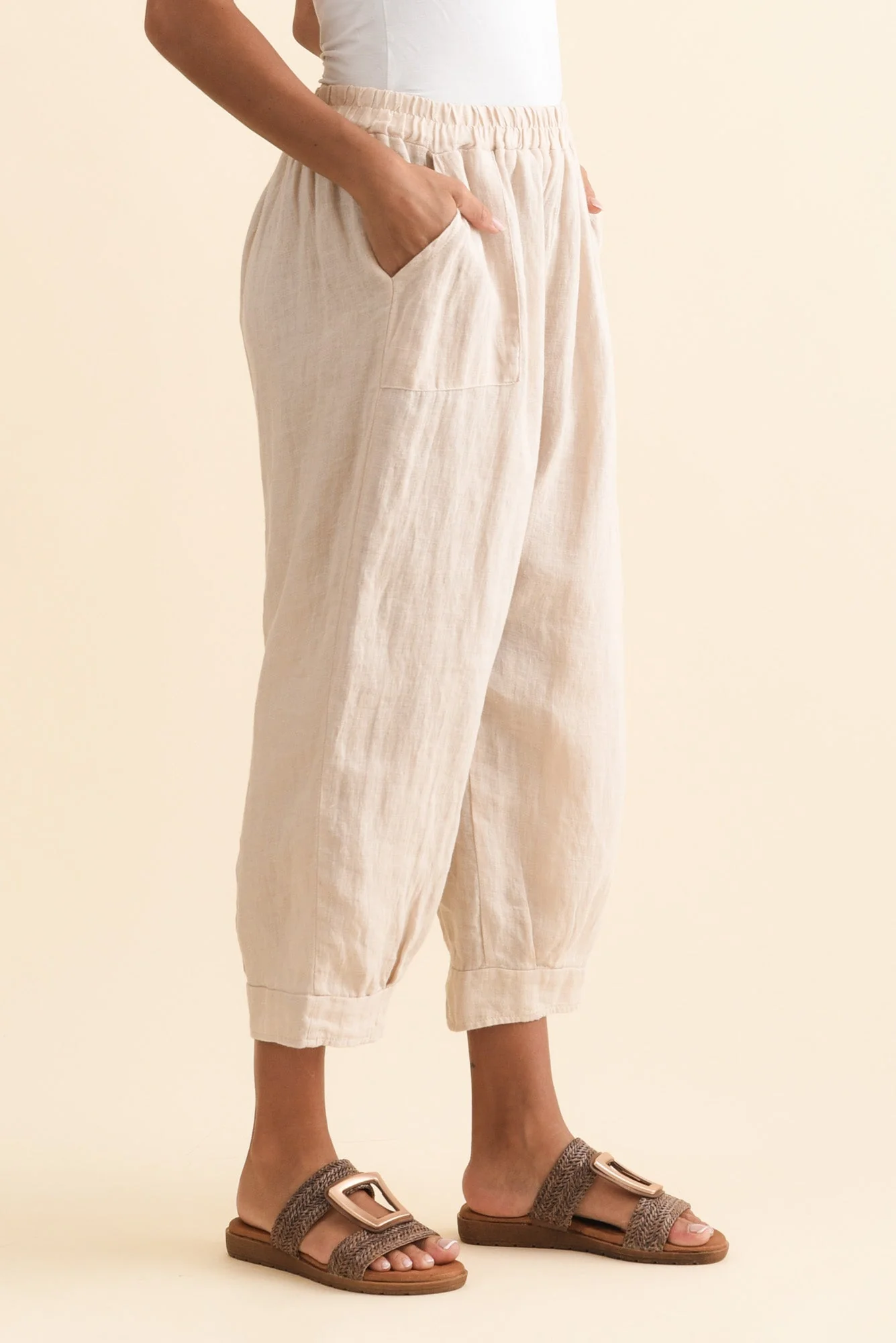 Elide Natural Linen Cropped Pants - Image 4