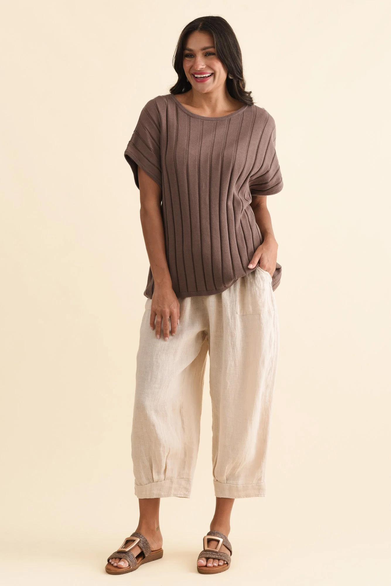 Elide Natural Linen Cropped Pants - Image 7