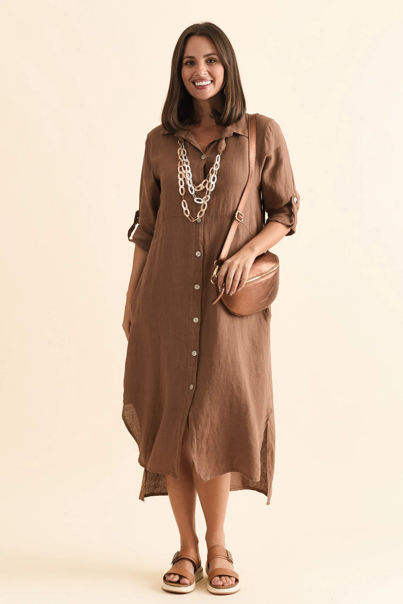 Elin Mocha Linen Shirt Dress