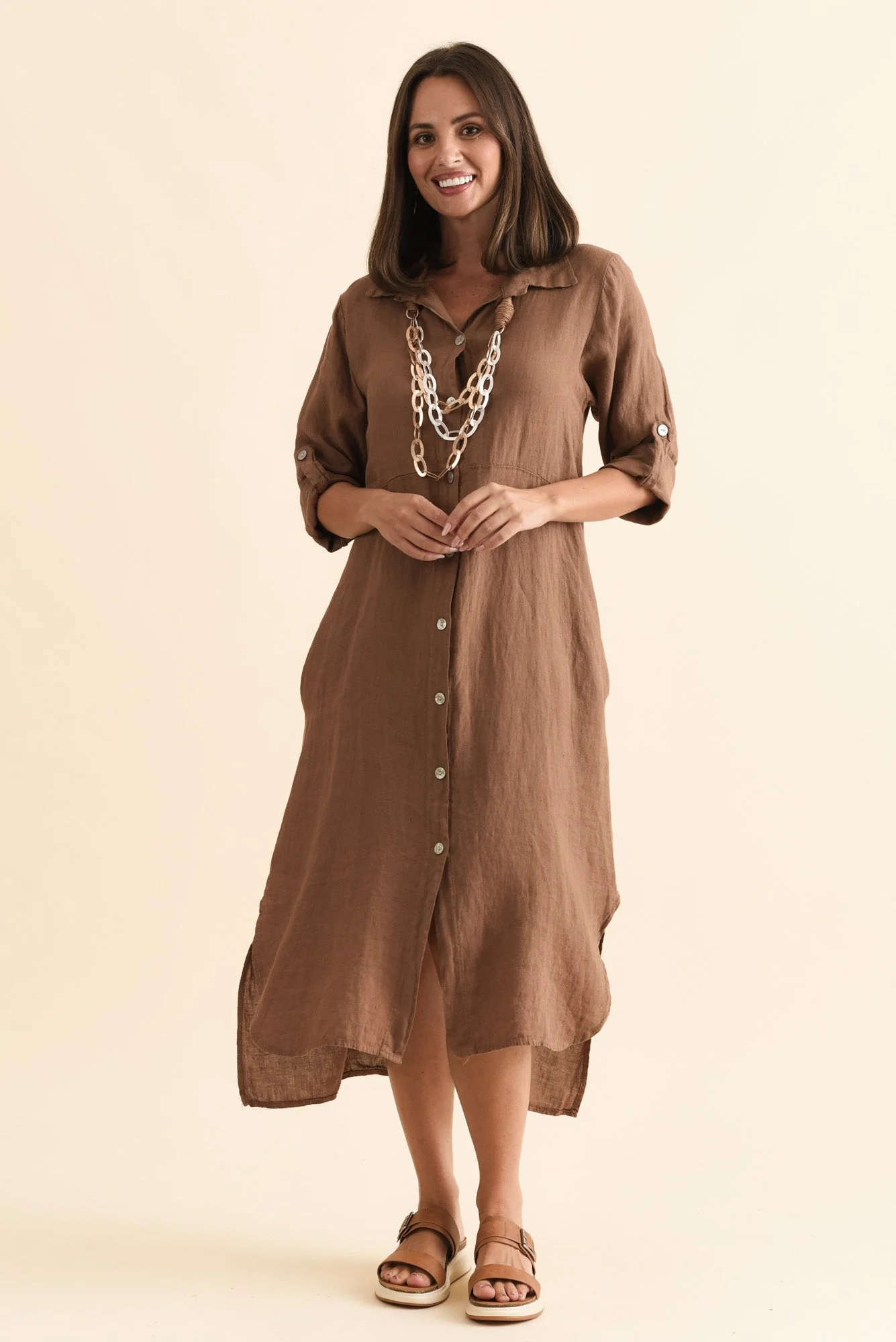 Elin Mocha Linen Shirt Dress - Image 2