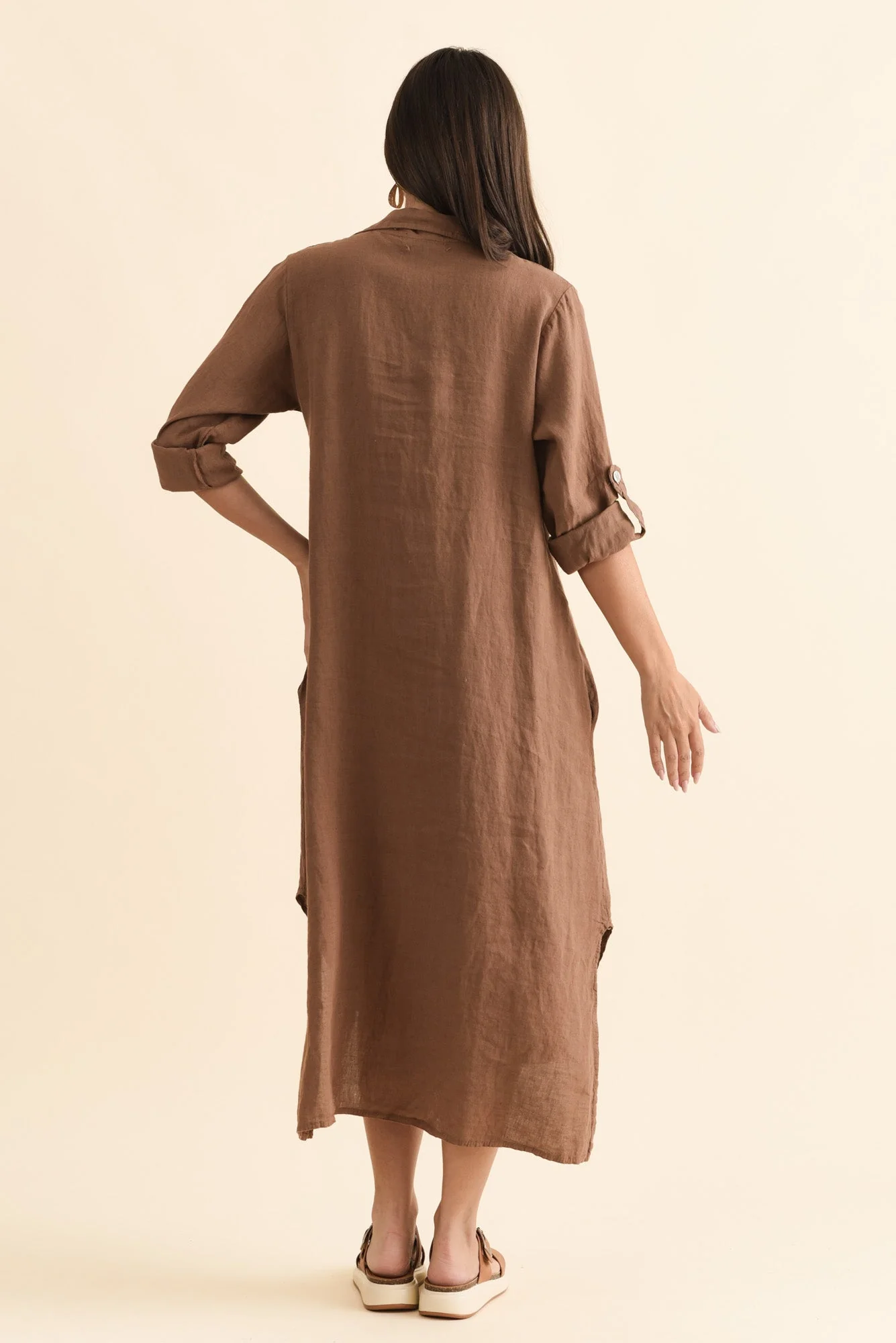 Elin Mocha Linen Shirt Dress - Image 4