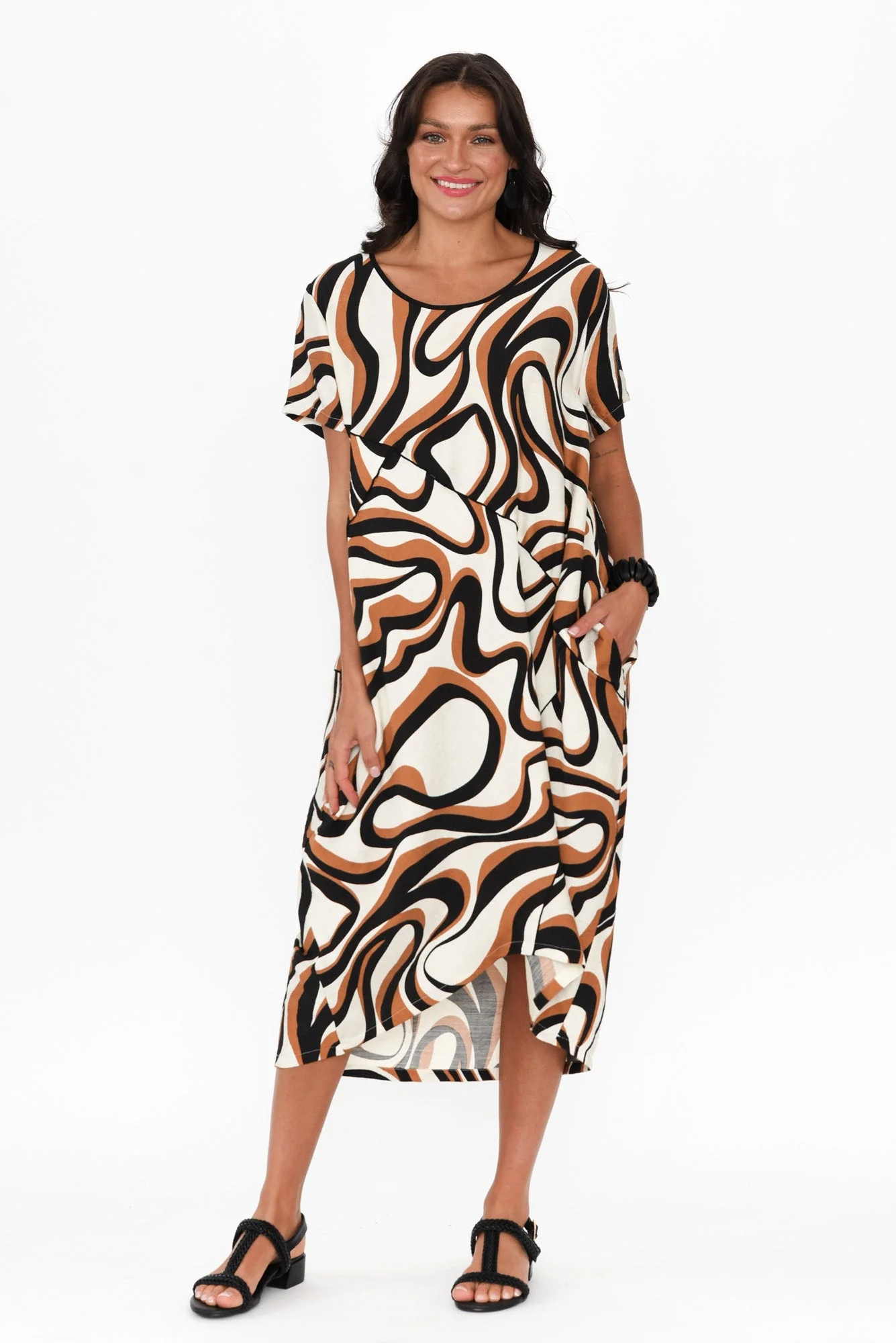 Elinda Brown Swirl Pocket Dress - Image 2