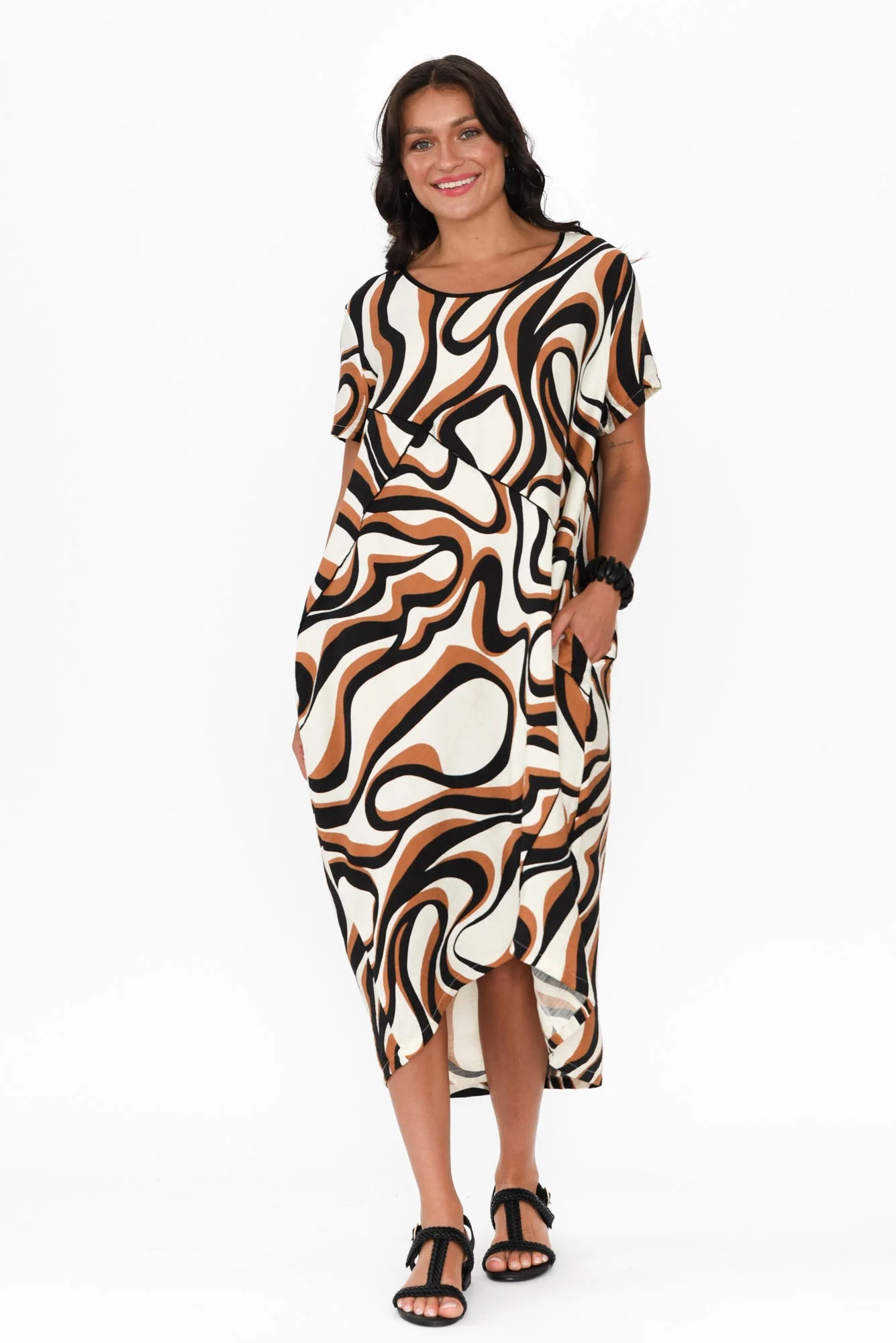 Elinda Brown Swirl Pocket Dress - Image 6