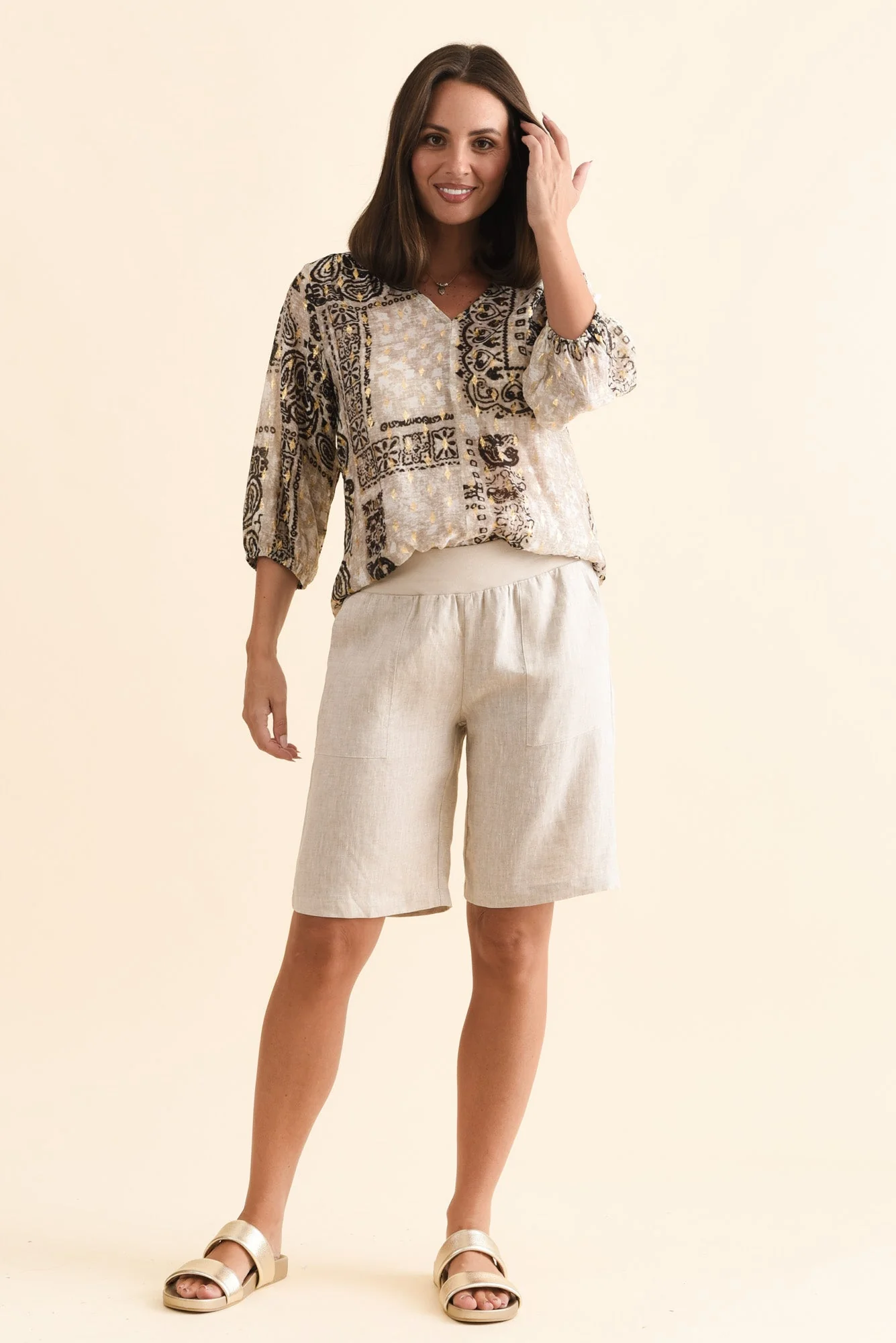 Elka Beige Linen Relaxed Shorts - Image 6