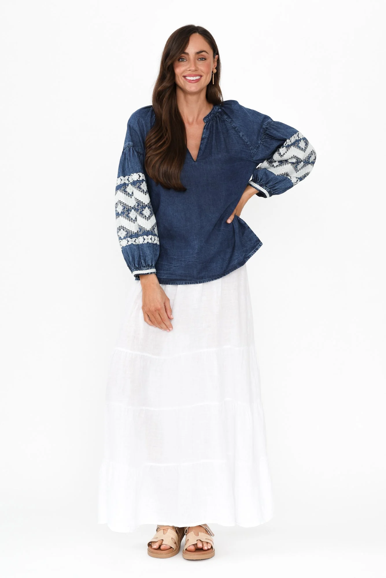 Elkana Blue Denim Embroidered Top - Image 3