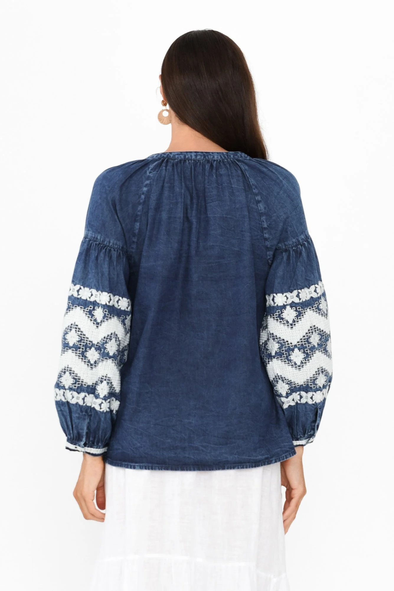 Elkana Blue Denim Embroidered Top - Image 5