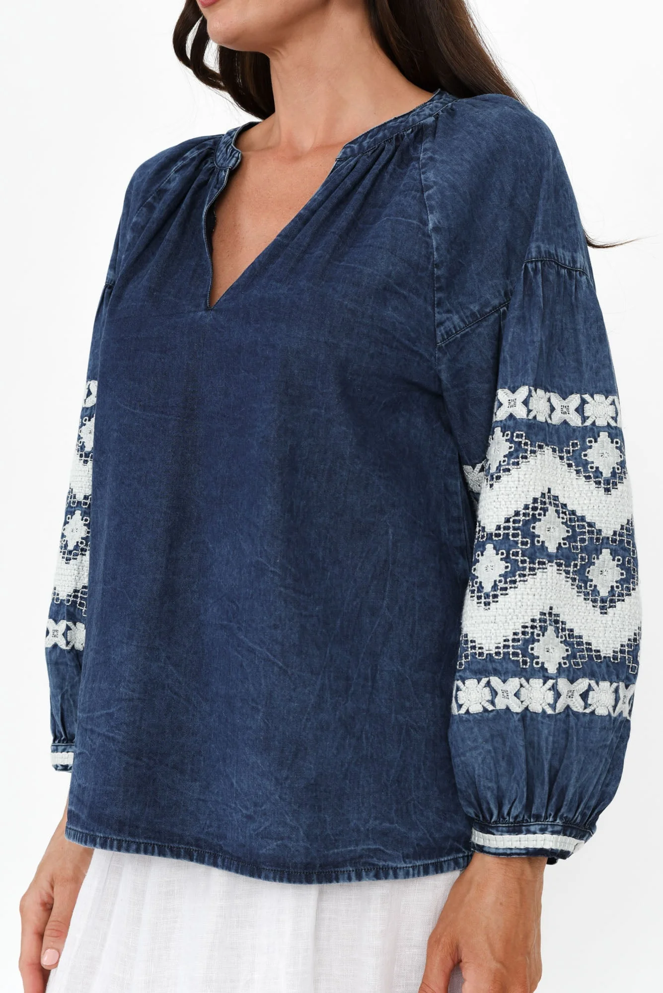Elkana Blue Denim Embroidered Top - Image 6