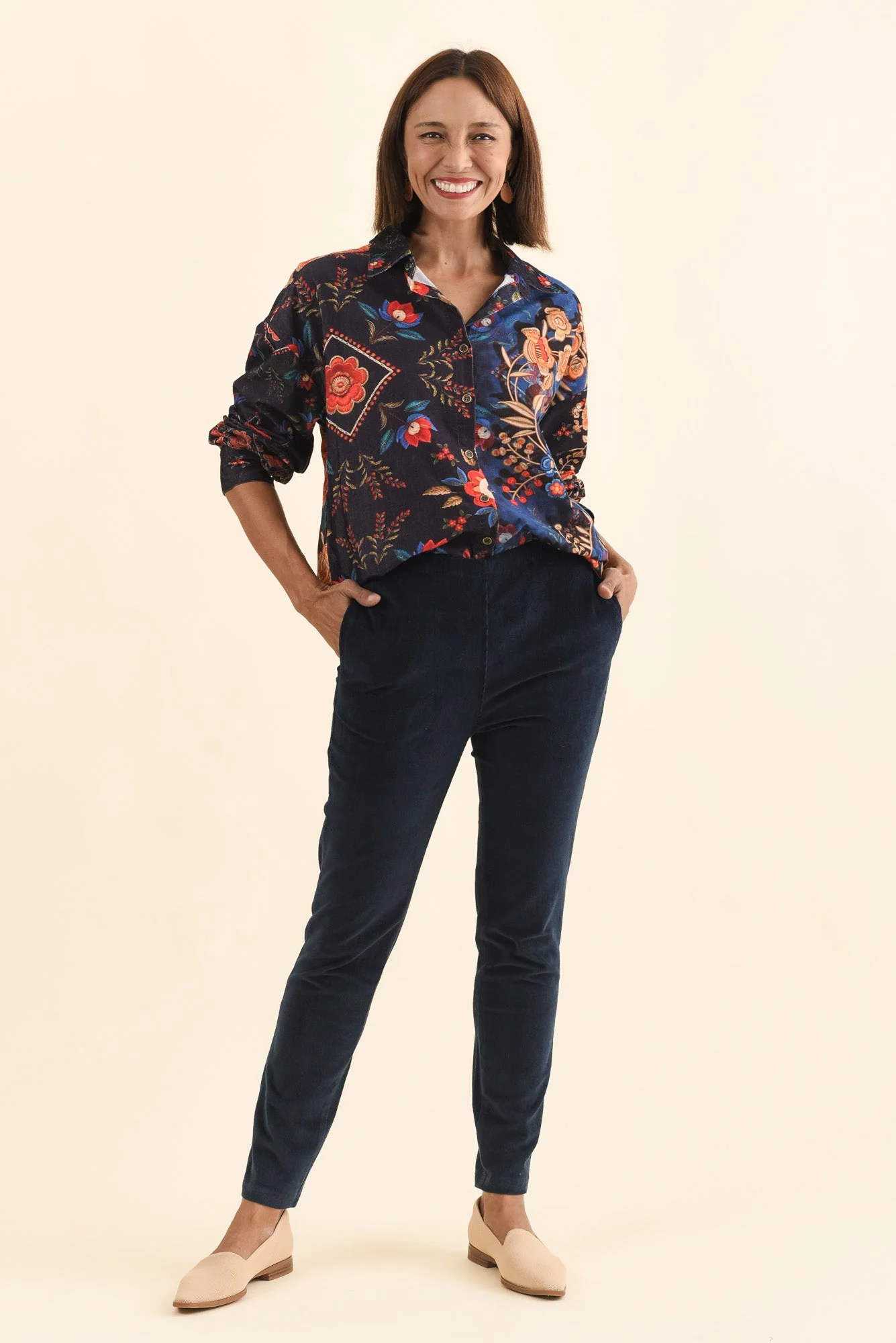 Elle Navy Corduroy Pants - Image 2