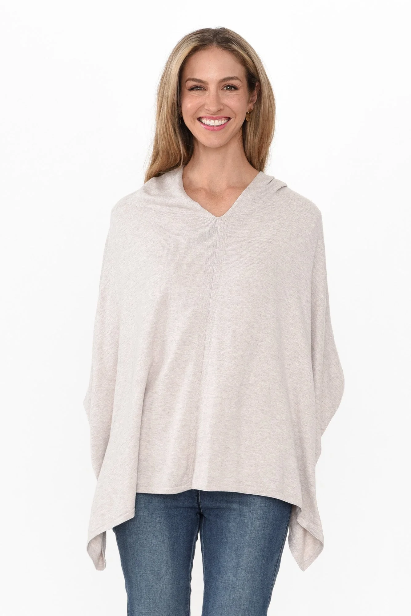 Elorie Beige Cotton Cashmere Poncho - Image 2