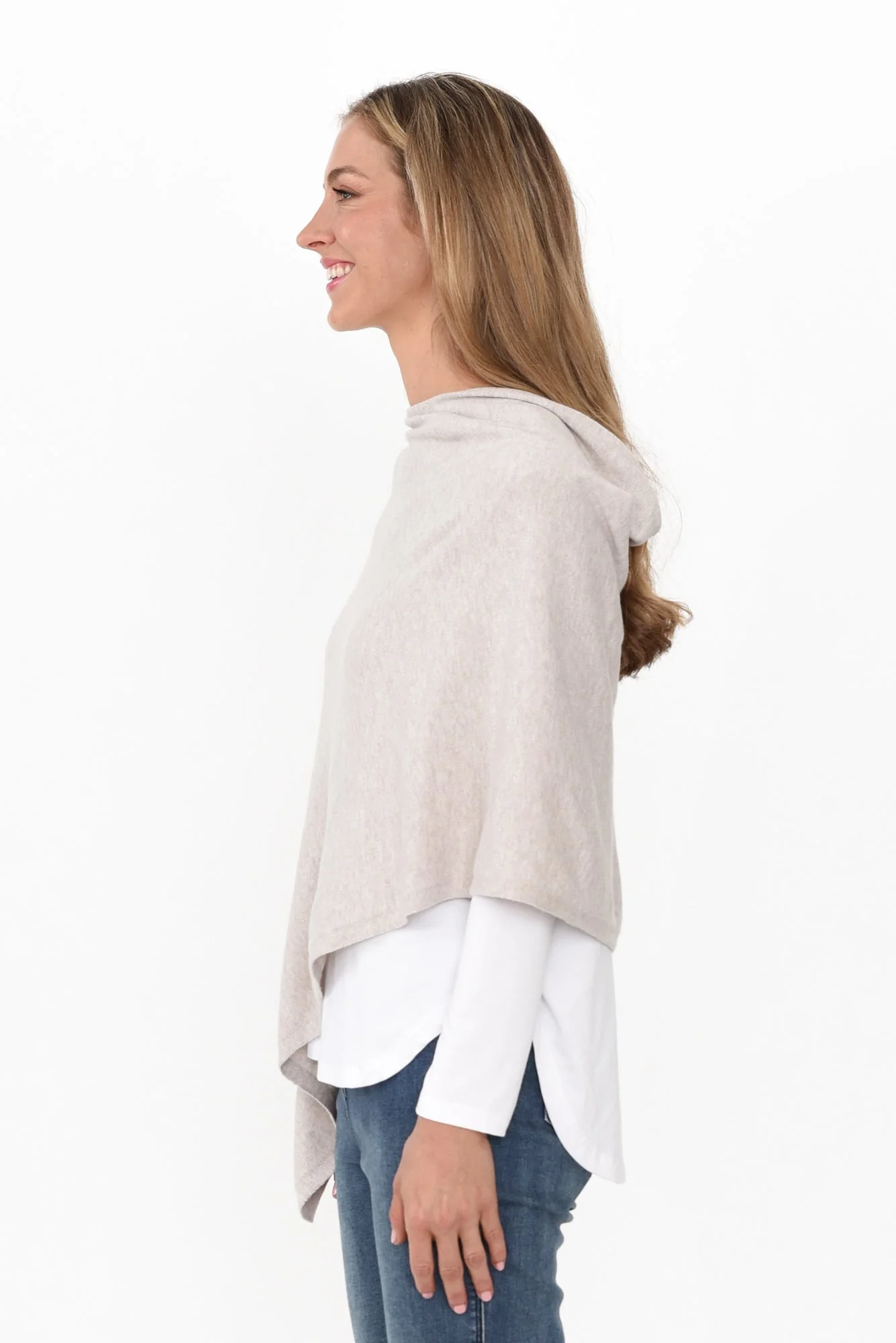Elorie Beige Cotton Cashmere Poncho - Image 6
