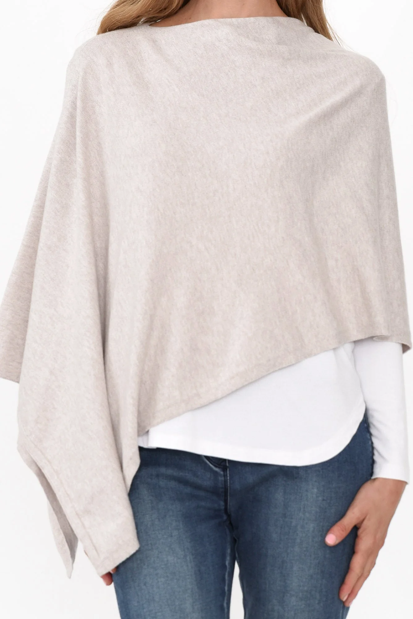 Elorie Beige Cotton Cashmere Poncho - Image 8