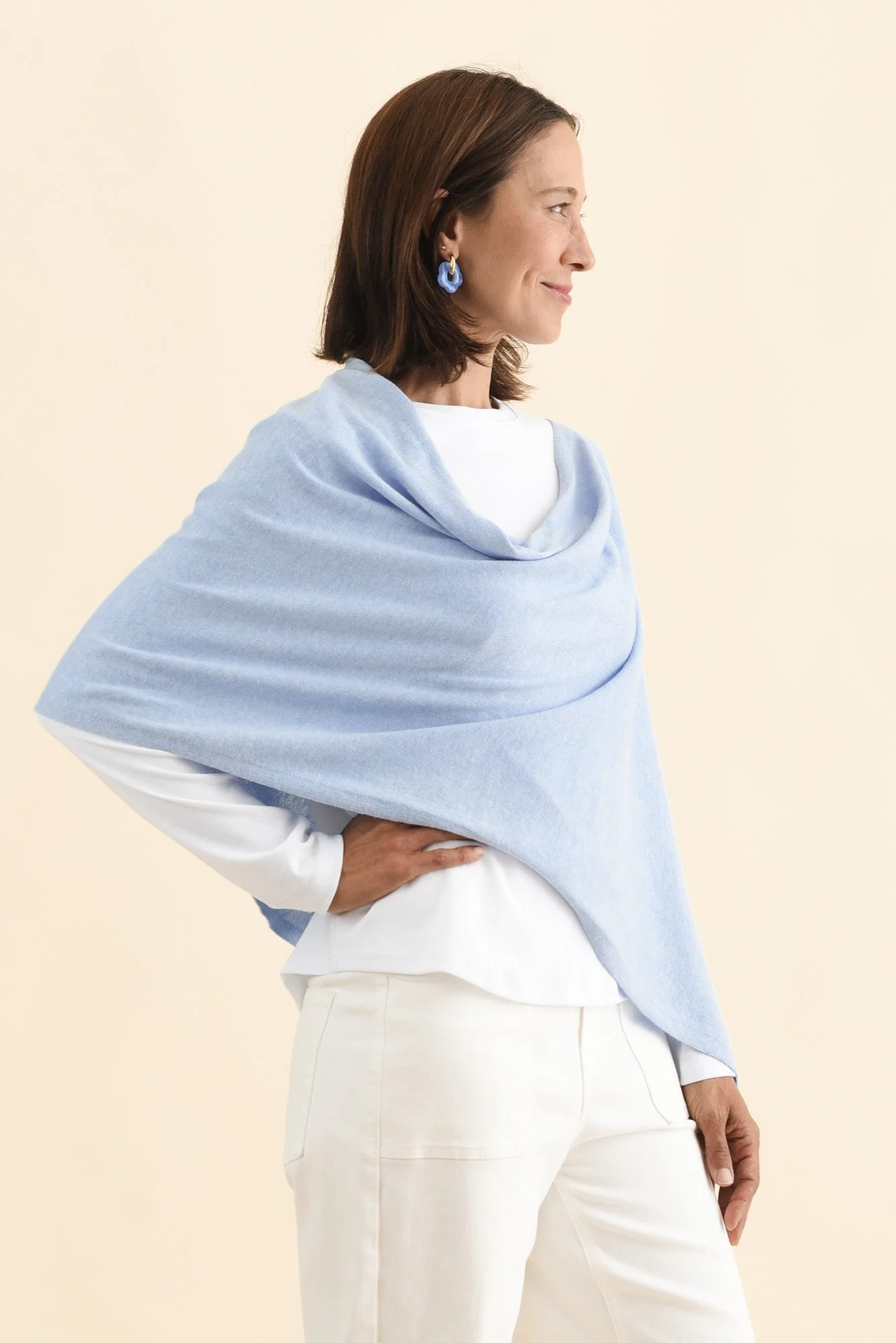 Elorie Blue Cotton Cashmere Poncho - Image 3