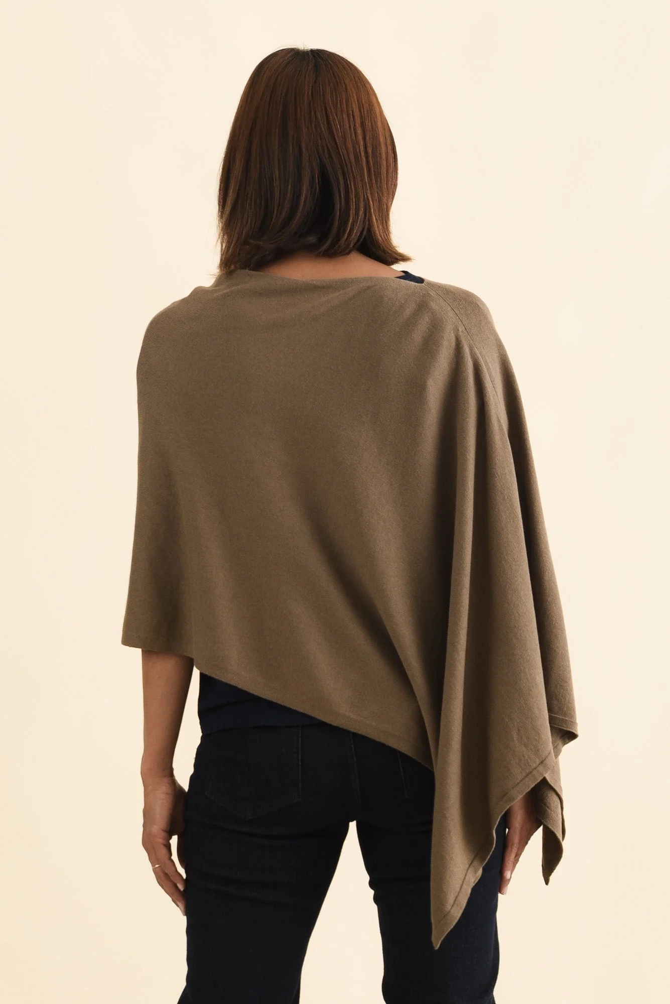 Elorie Khaki Cotton Cashmere Poncho - Image 4