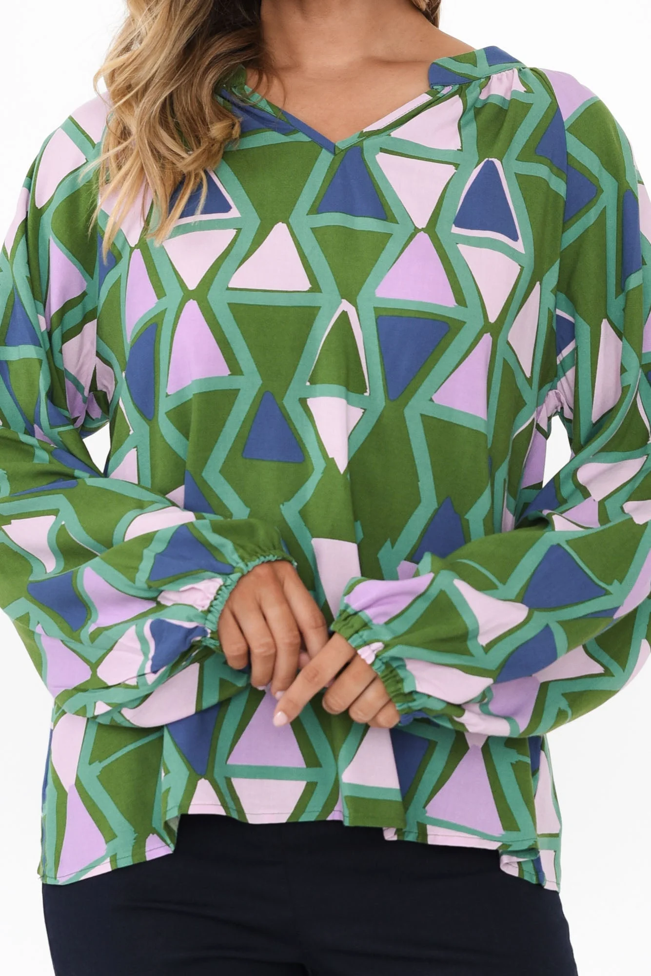 Else Green Geo Sleeved Top - Image 10