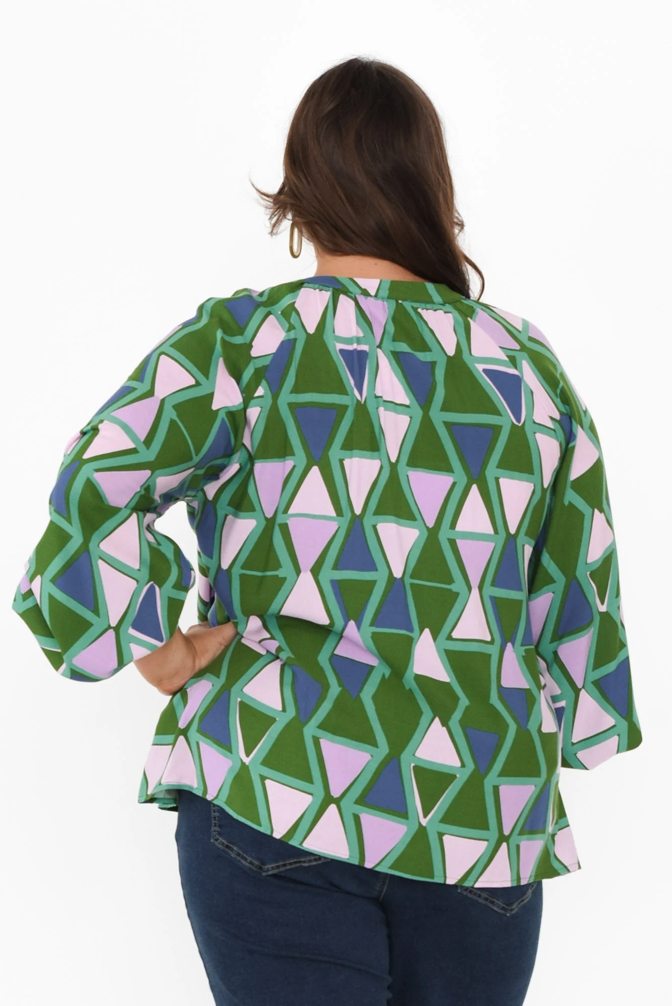 Else Green Geo Sleeved Top - Image 4