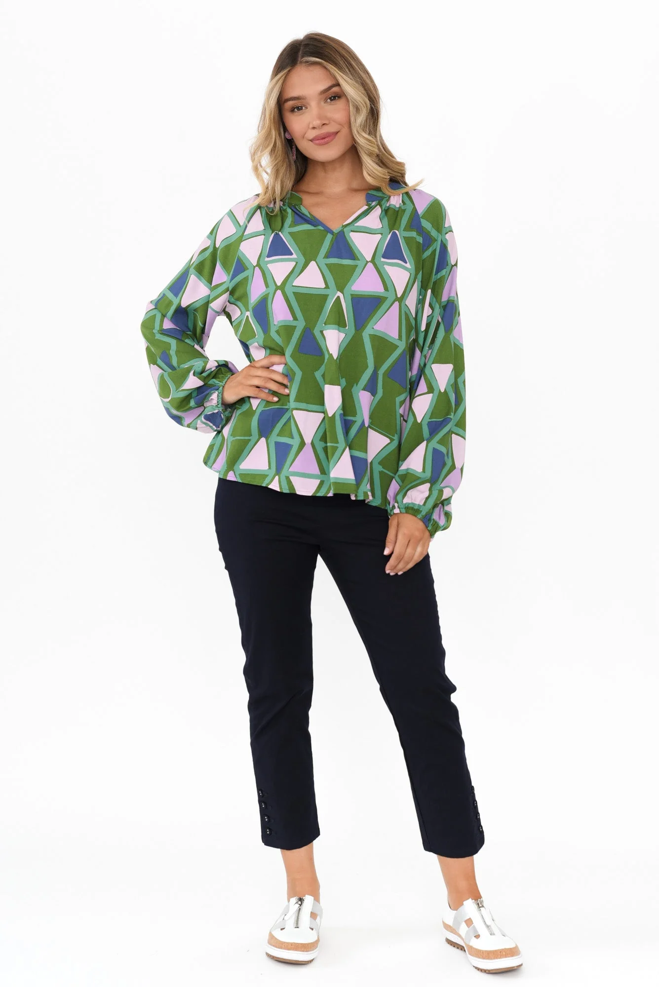 Else Green Geo Sleeved Top - Image 7
