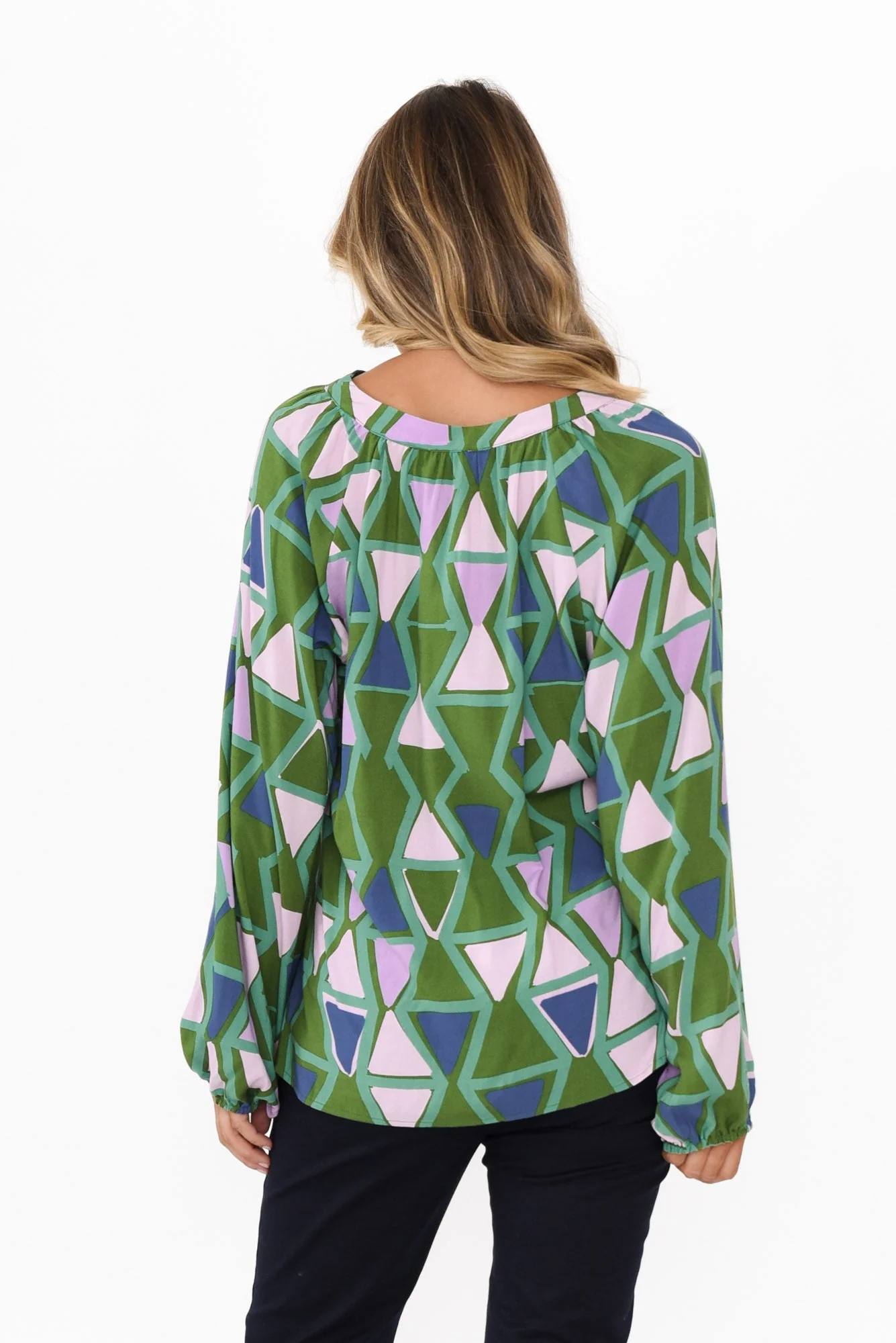 Else Green Geo Sleeved Top - Image 9