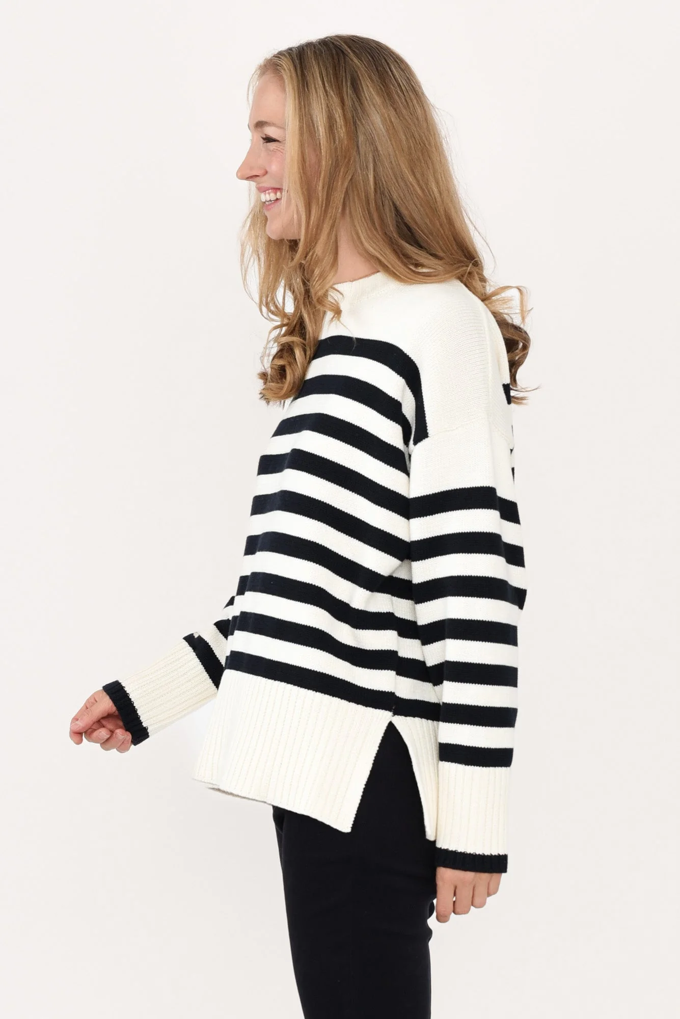 Emelia Cream Stripe Cotton Knit Jumper - Image 3
