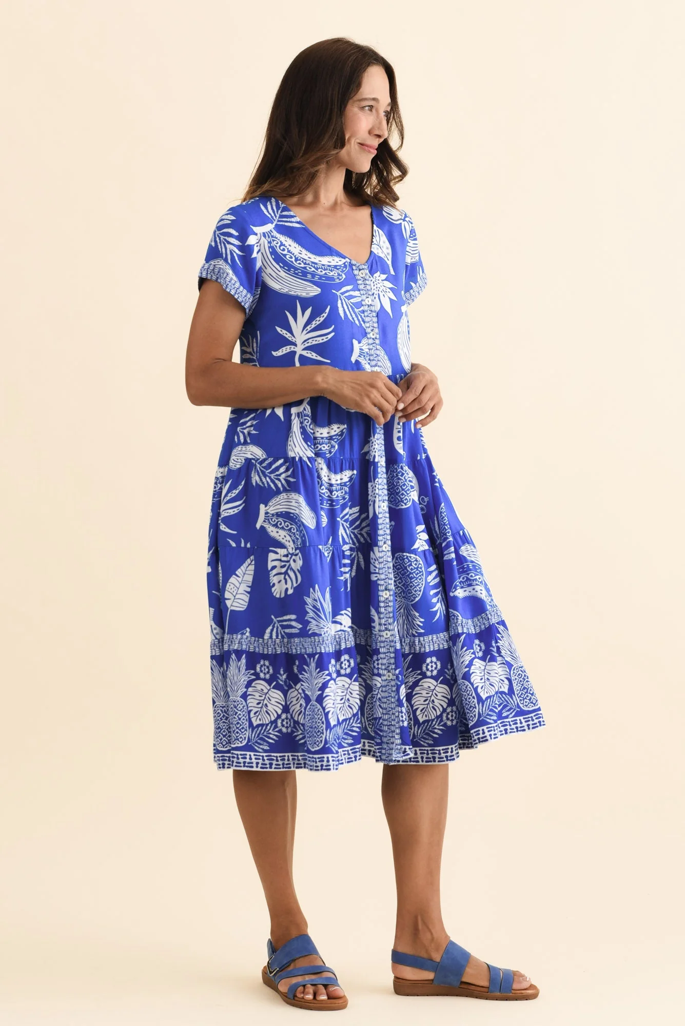 Emila Cobalt Tropical Button Dress - Image 3