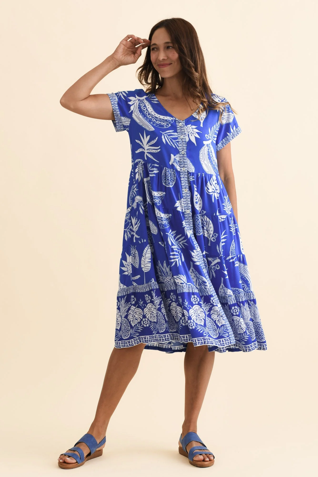 Emila Cobalt Tropical Button Dress - Image 6