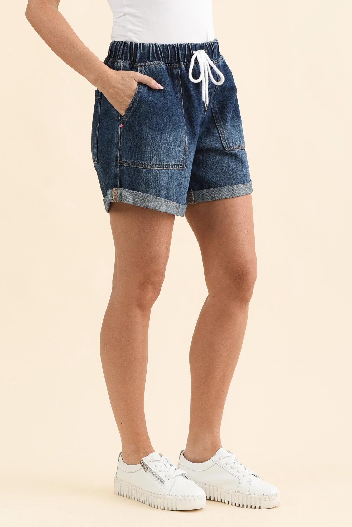 Emma Dark Blue Denim Relaxed Shorts - Image 4