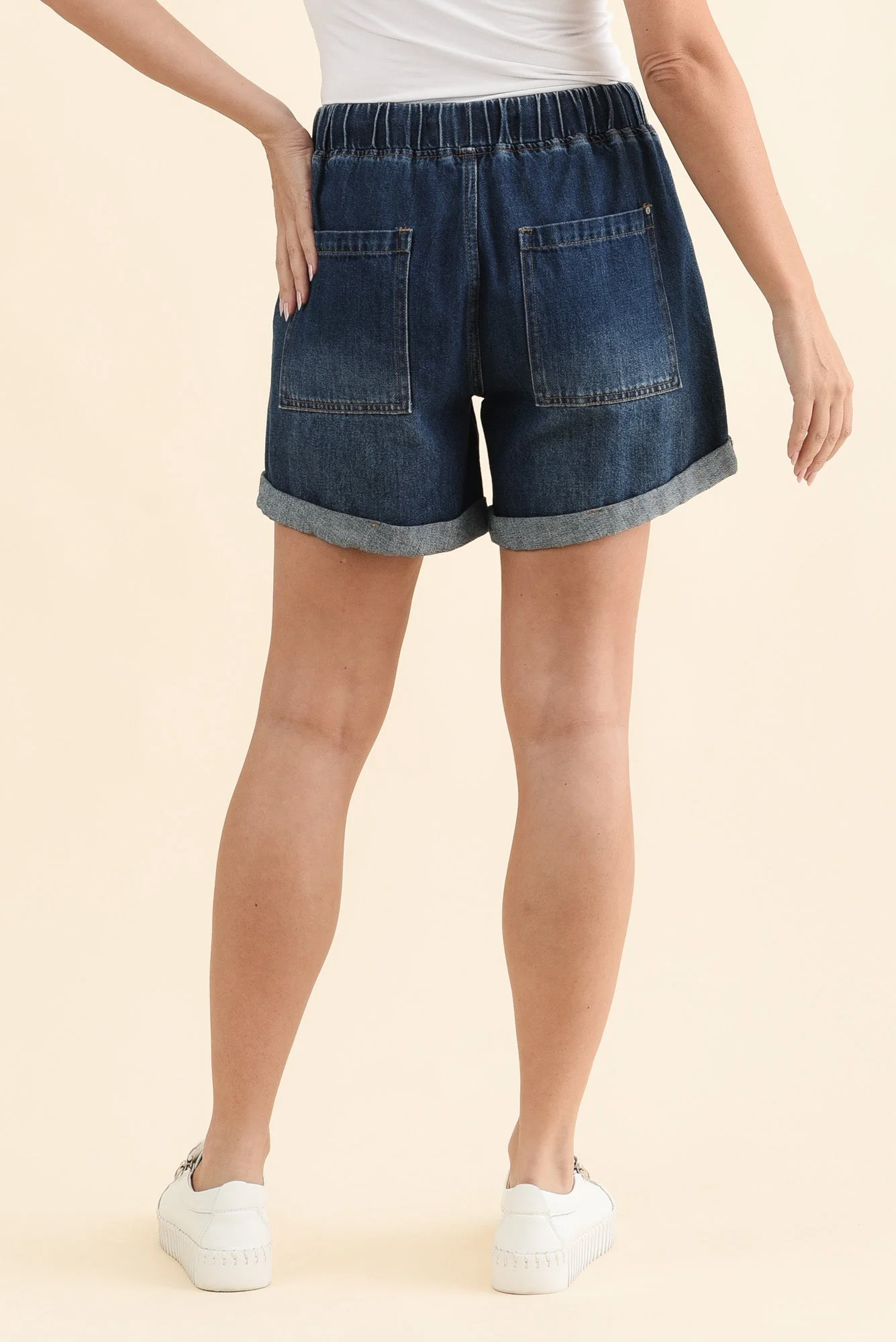Emma Dark Blue Denim Relaxed Shorts - Image 5