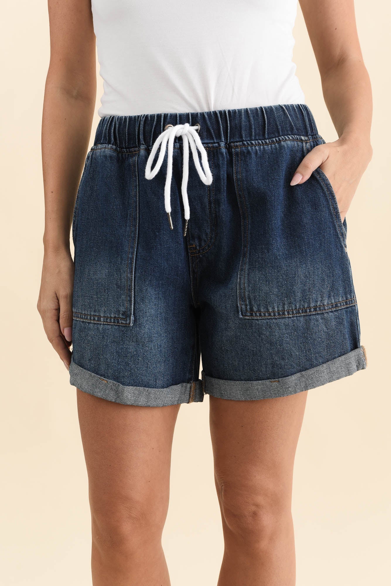 Emma Dark Blue Denim Relaxed Shorts - Image 6