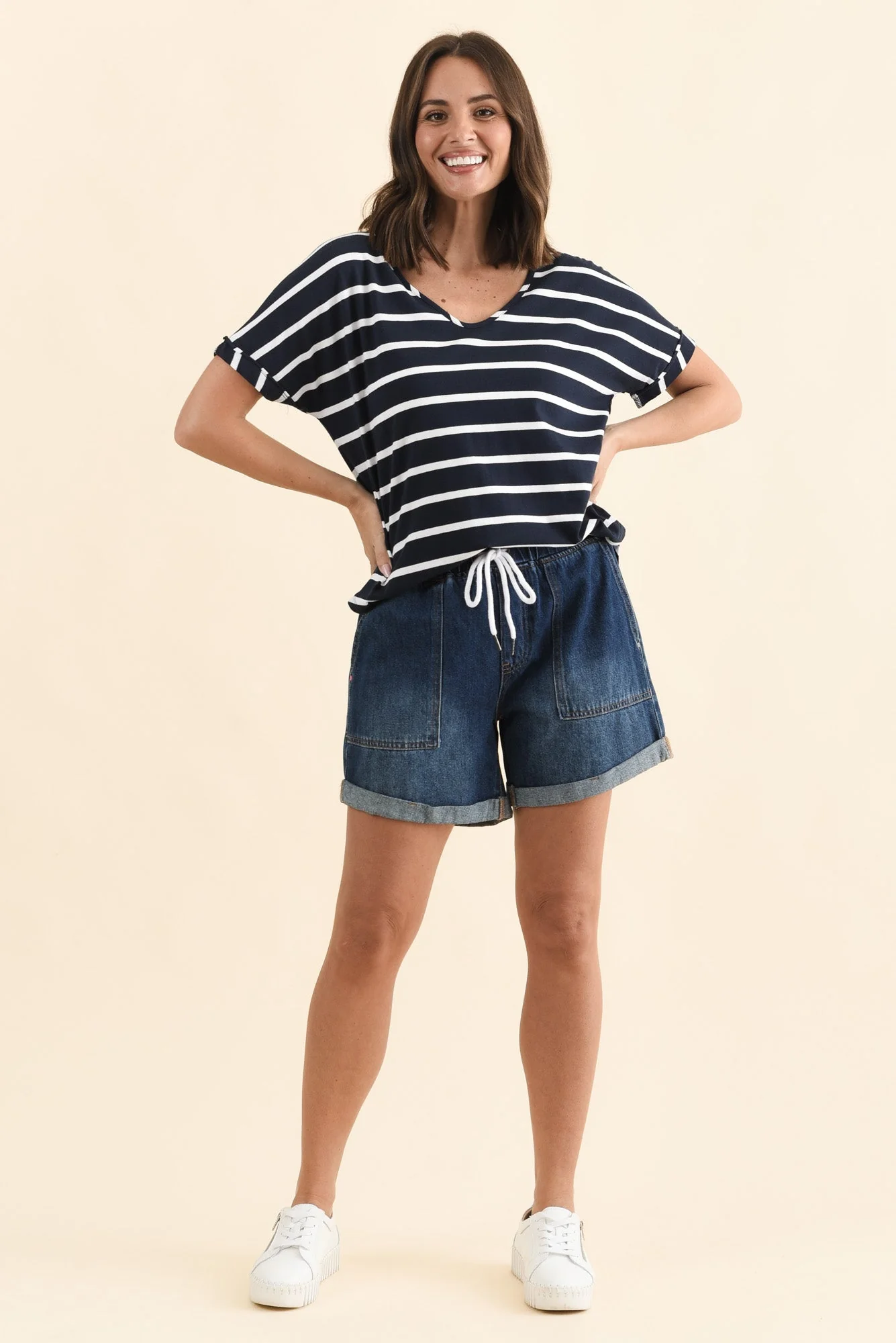 Emma Dark Blue Denim Relaxed Shorts - Image 7