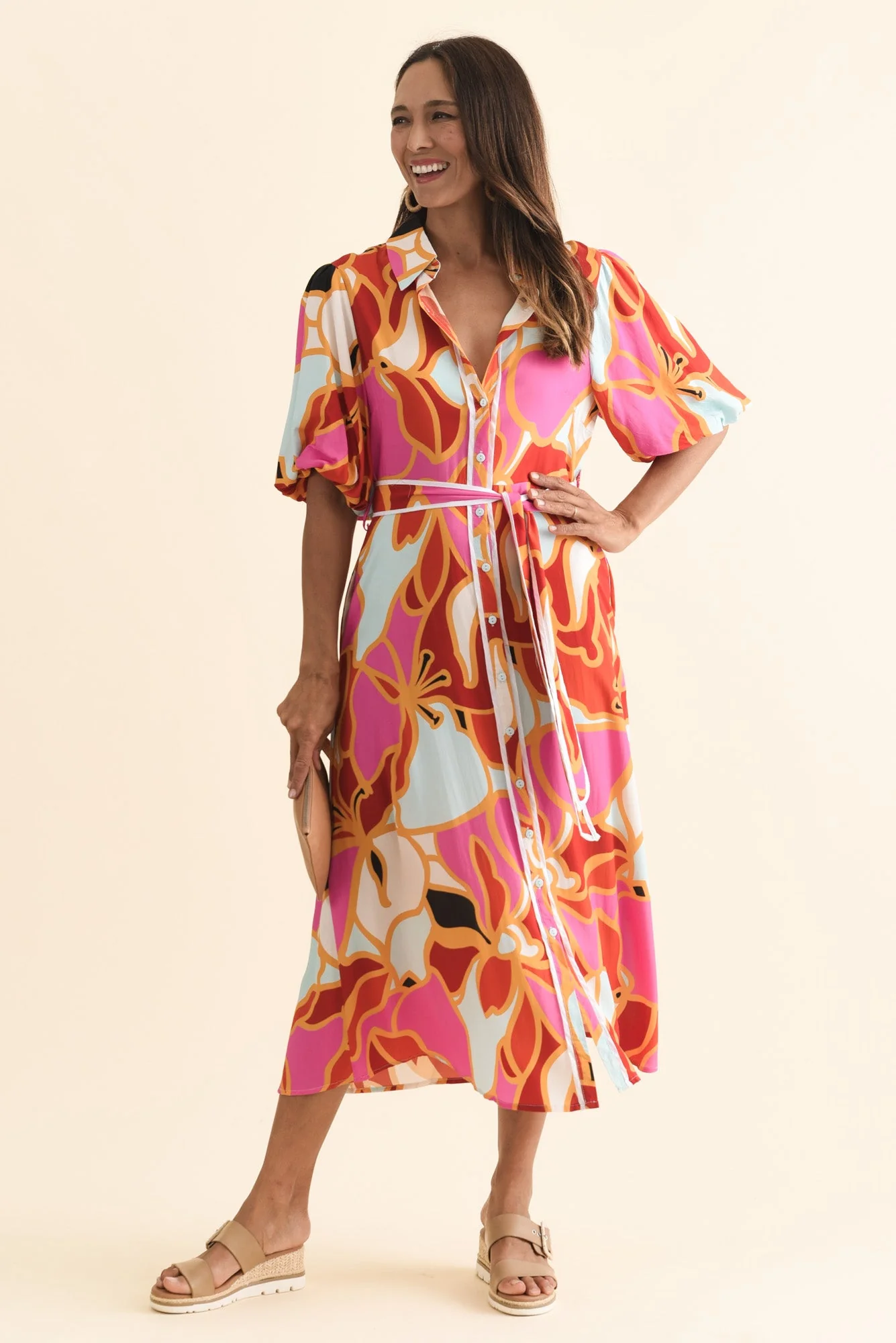 Eri Red Abstract Tie Dress - Image 3