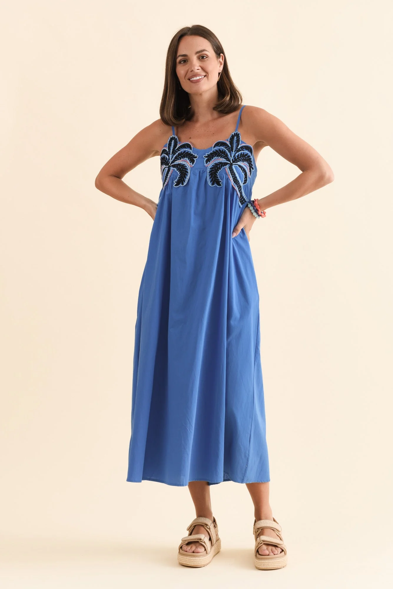 Essen Cobalt Cotton Poplin Embroidered Dress - Image 7