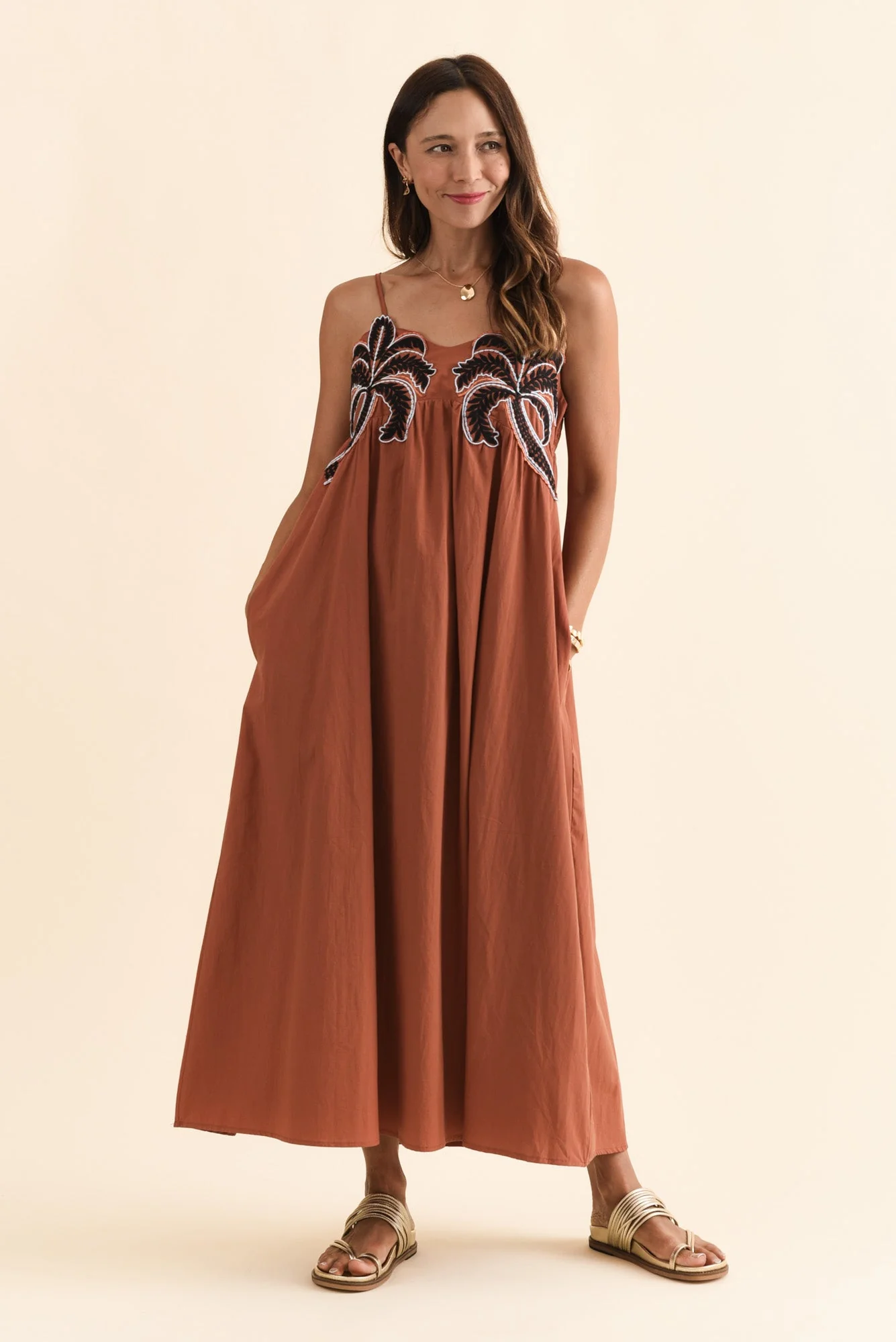 Essen Rust Cotton Poplin Embroidered Dress - Image 2