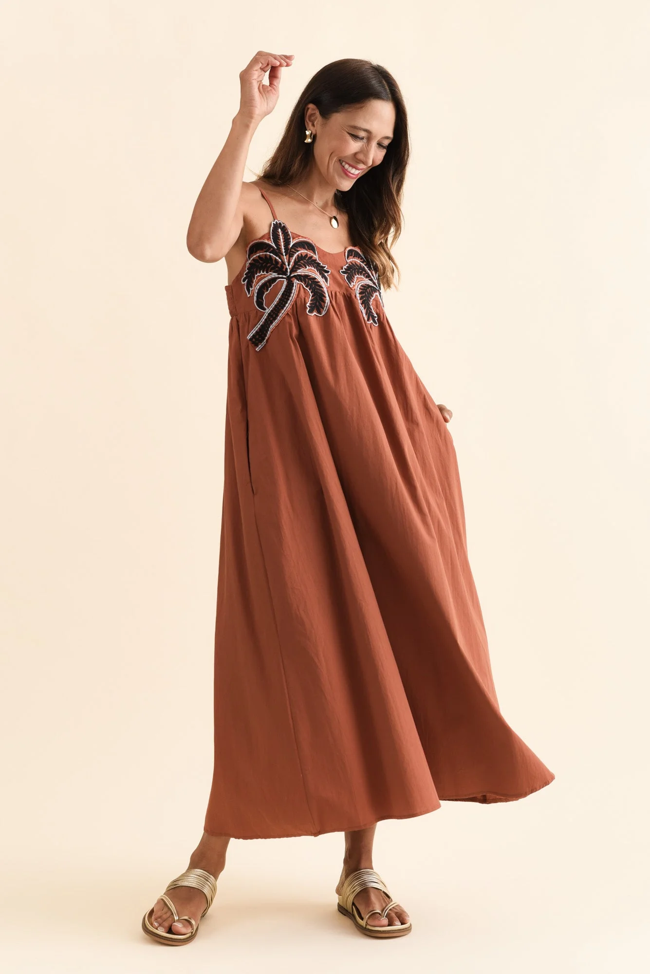 Essen Rust Cotton Poplin Embroidered Dress - Image 7