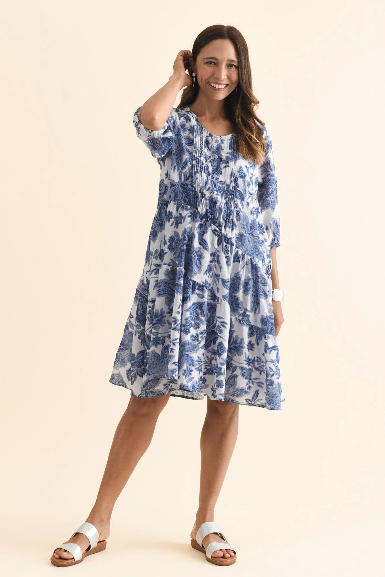 Esta Blue Floral Sleeved Dress - Image 2