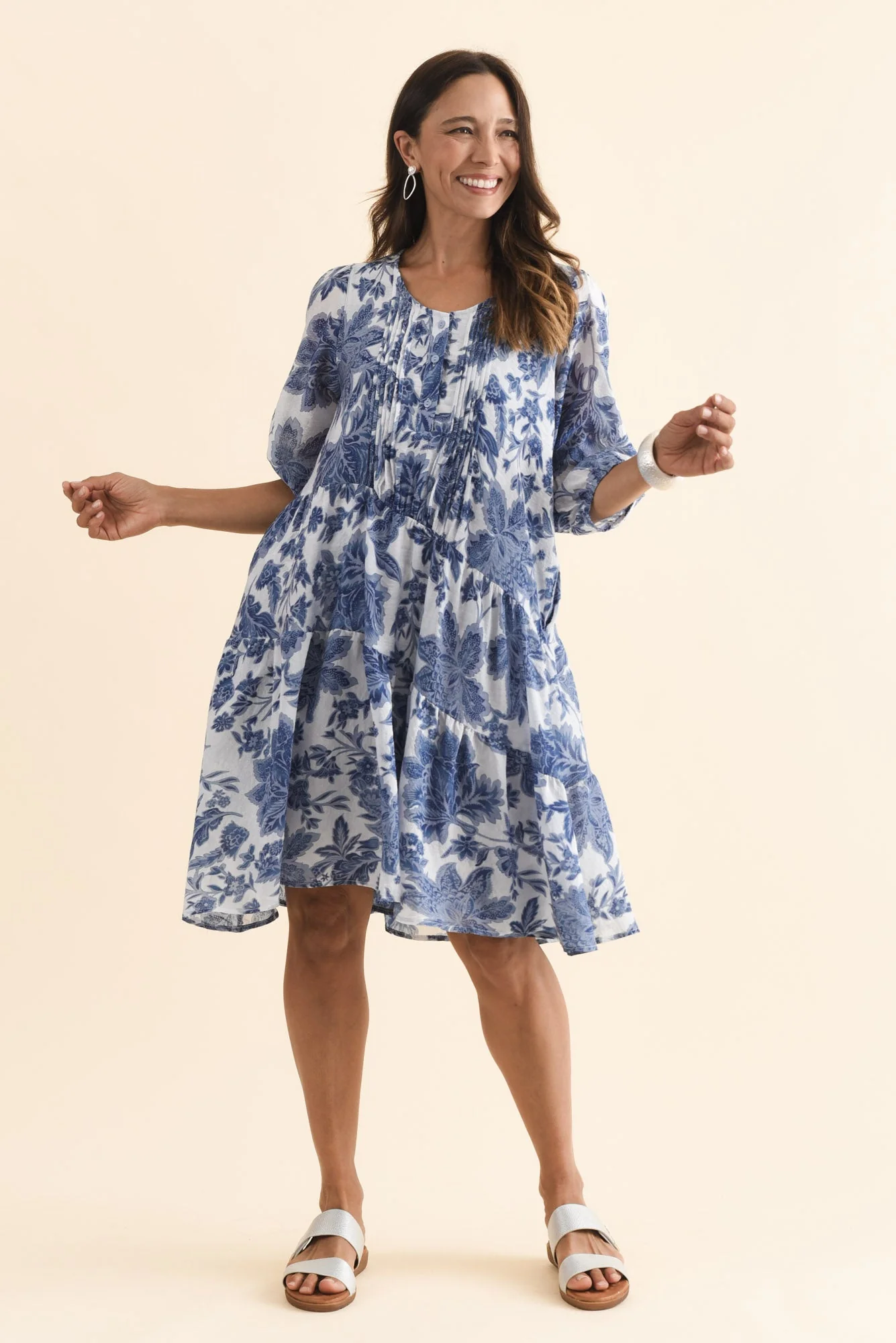 Esta Blue Floral Sleeved Dress - Image 6