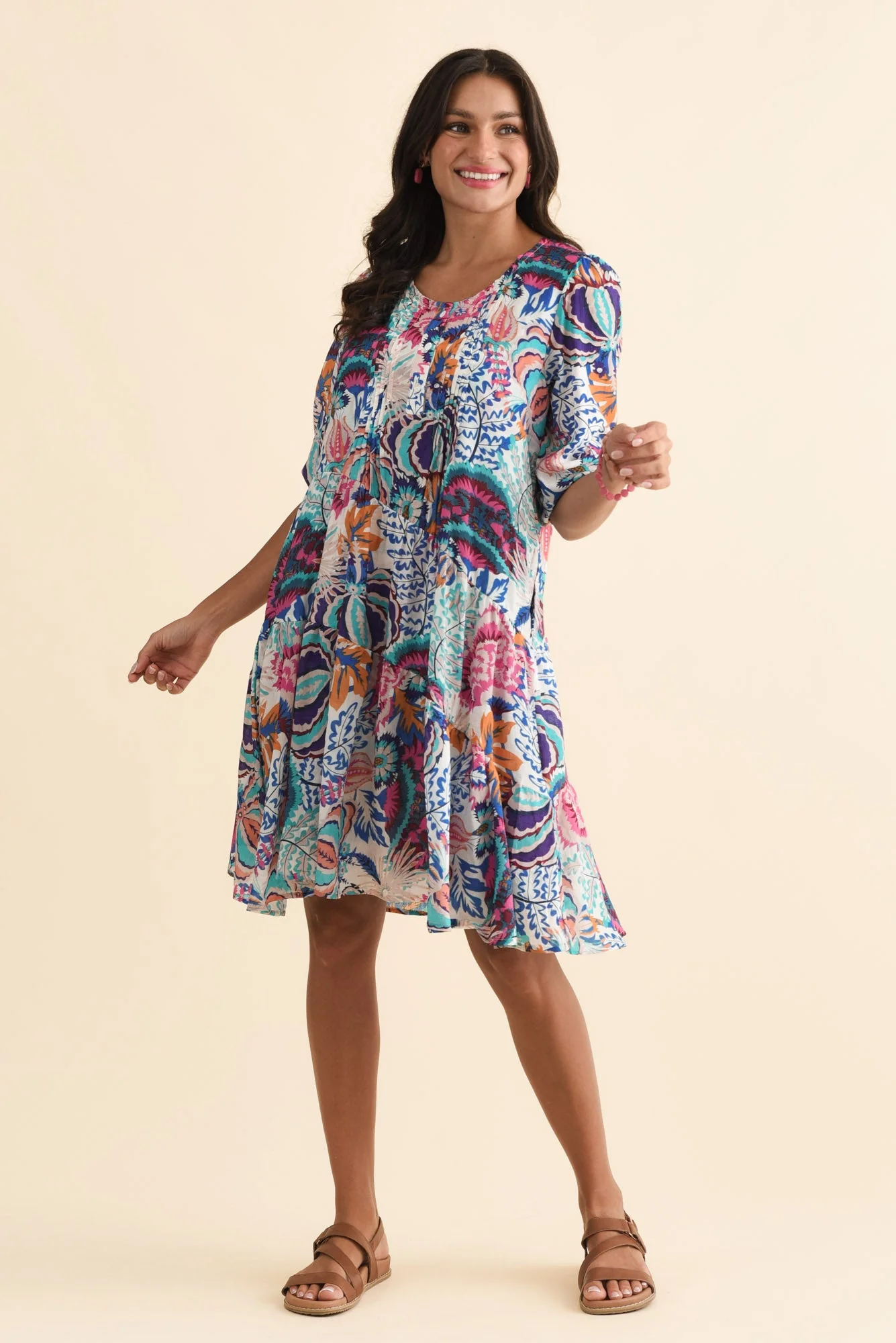 Esta Blue Garden Sleeved Dress